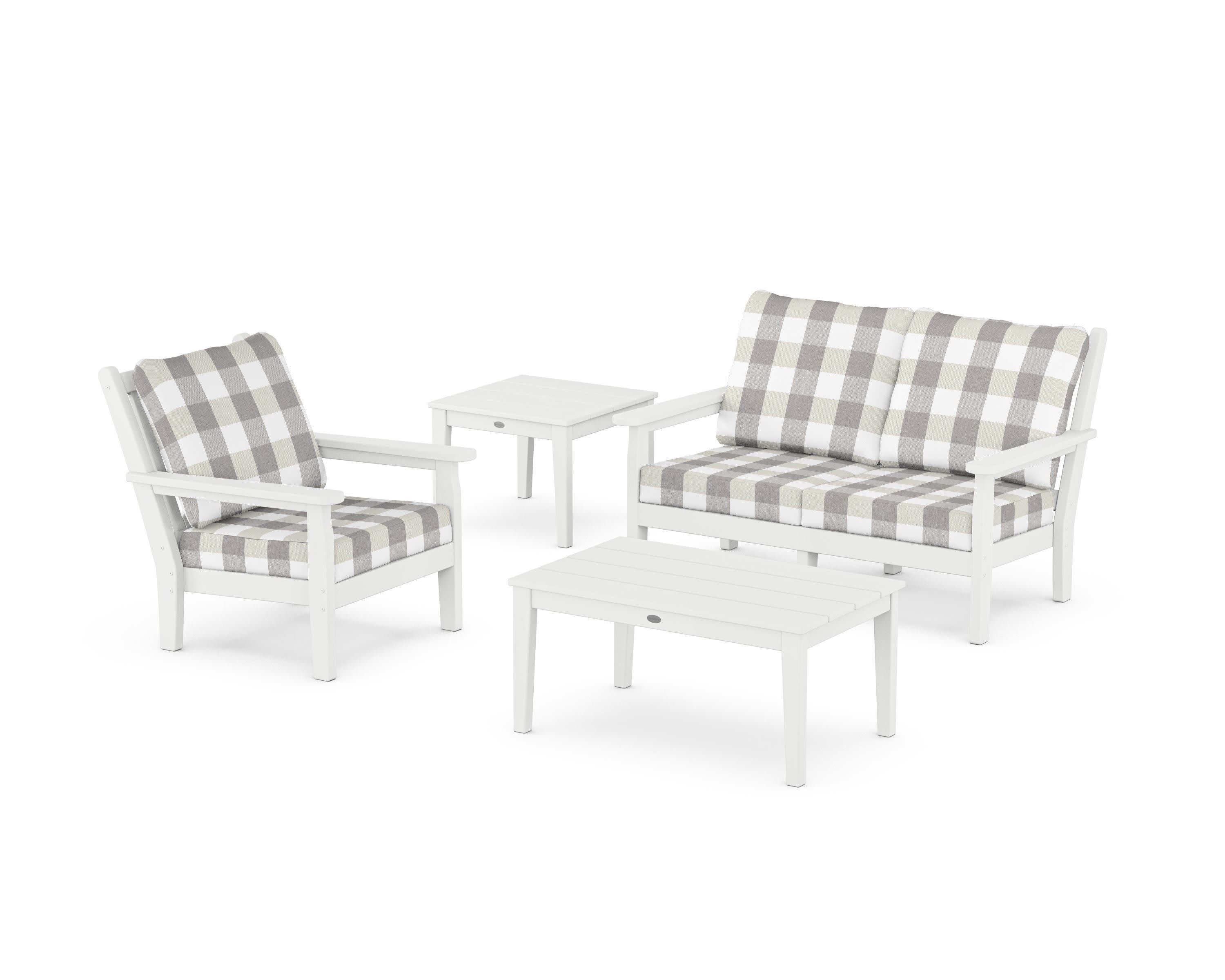 Chippendale 4-Piece Deep Seating Set in White / Buffalo Plaid Grey Mist