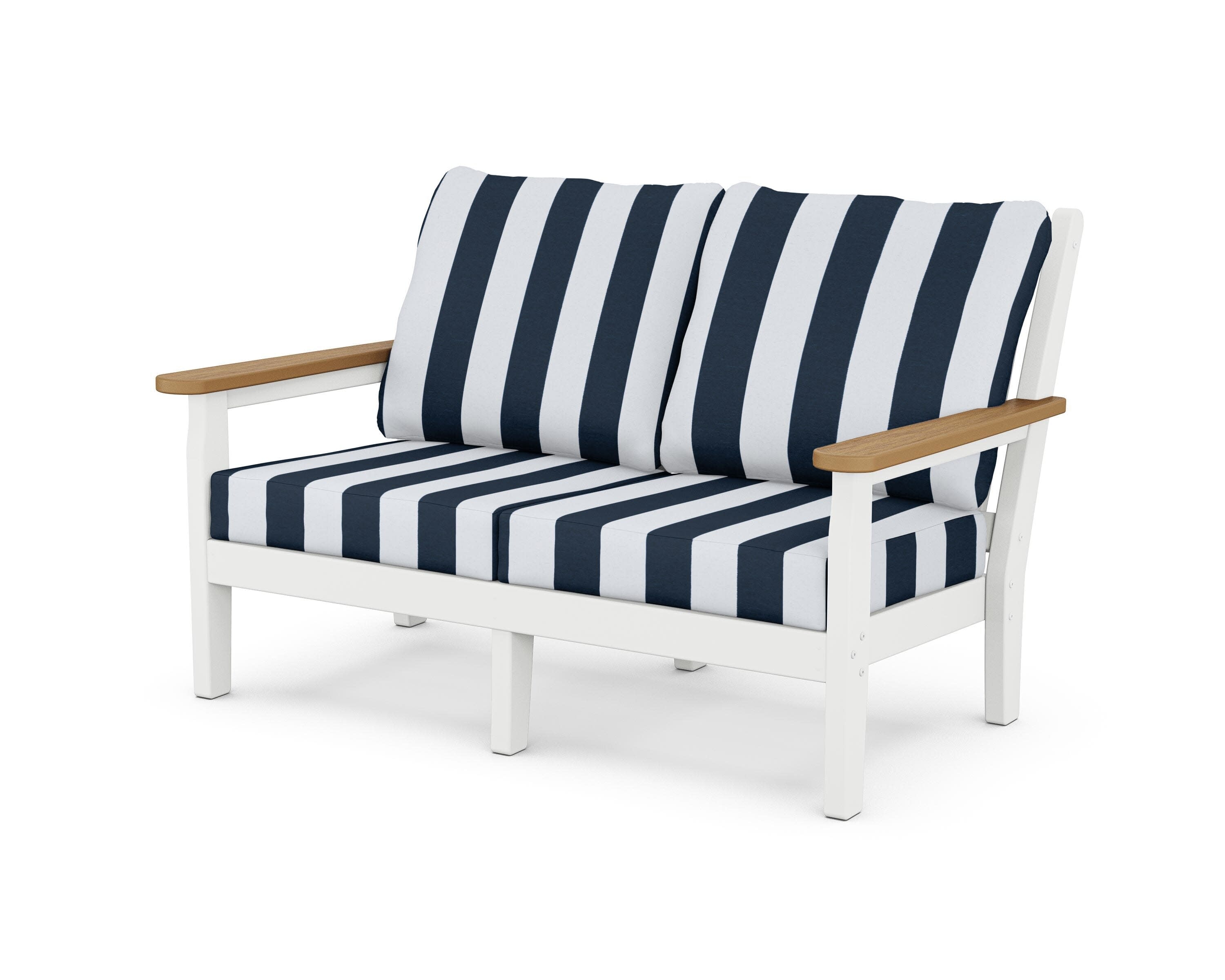 Chippendale Deep Seating Loveseat in White / Natural / Cabana Stripe Marine Indigo