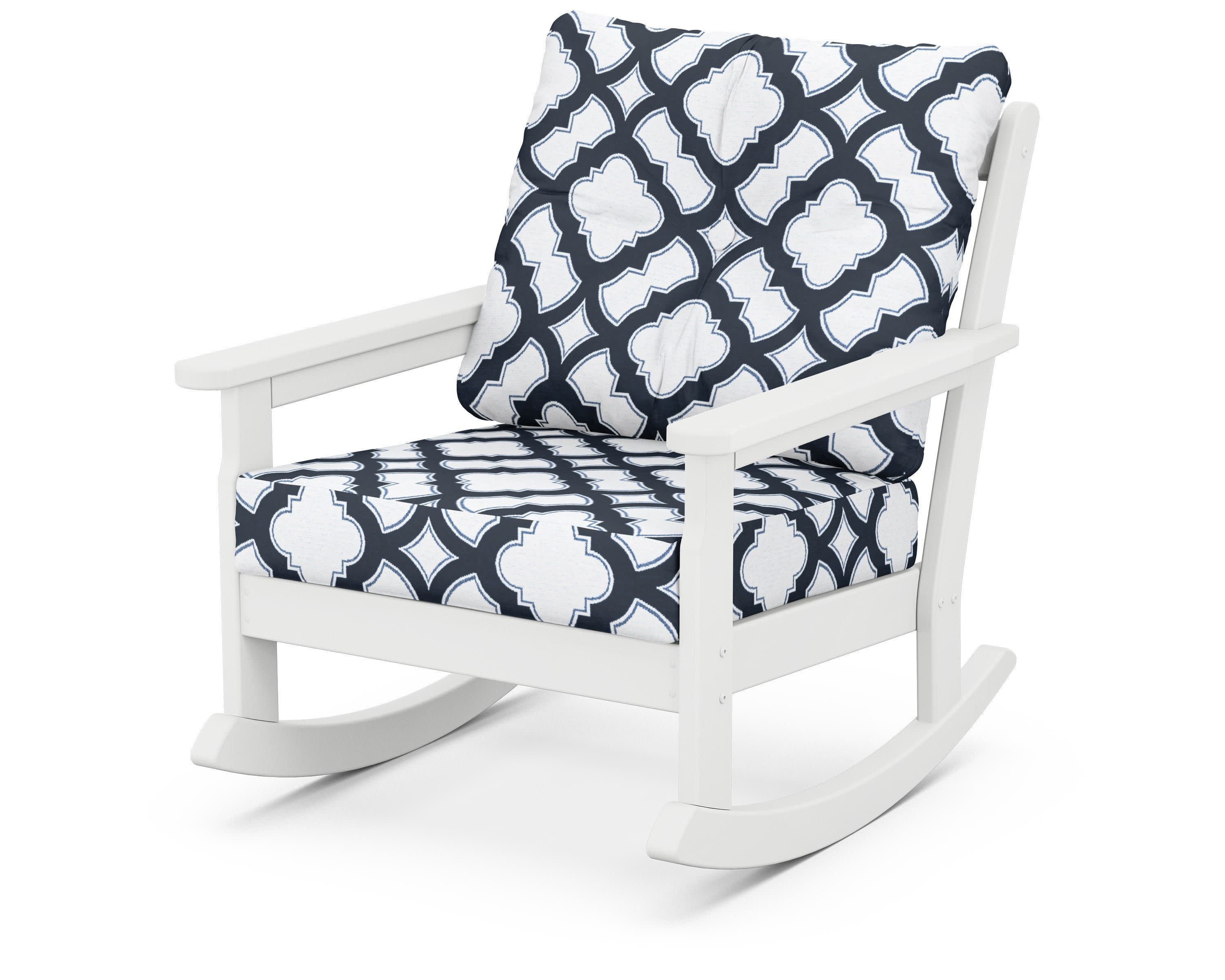 Vineyard Deep Seating Rocking Chair in White / Trellis Marine Indigo