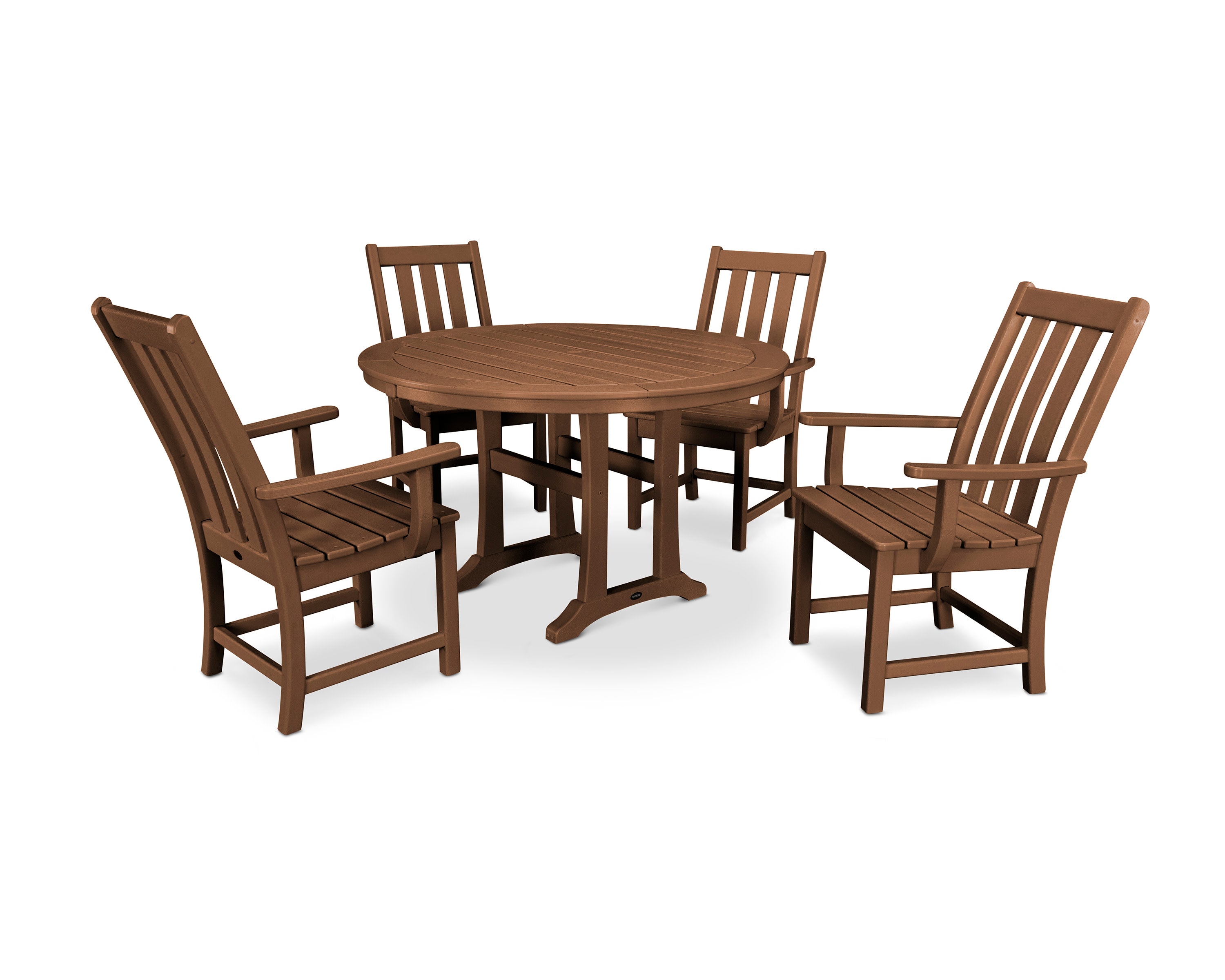 Vineyard 5-Piece Round Dining Set with Trestle Legs in Teak