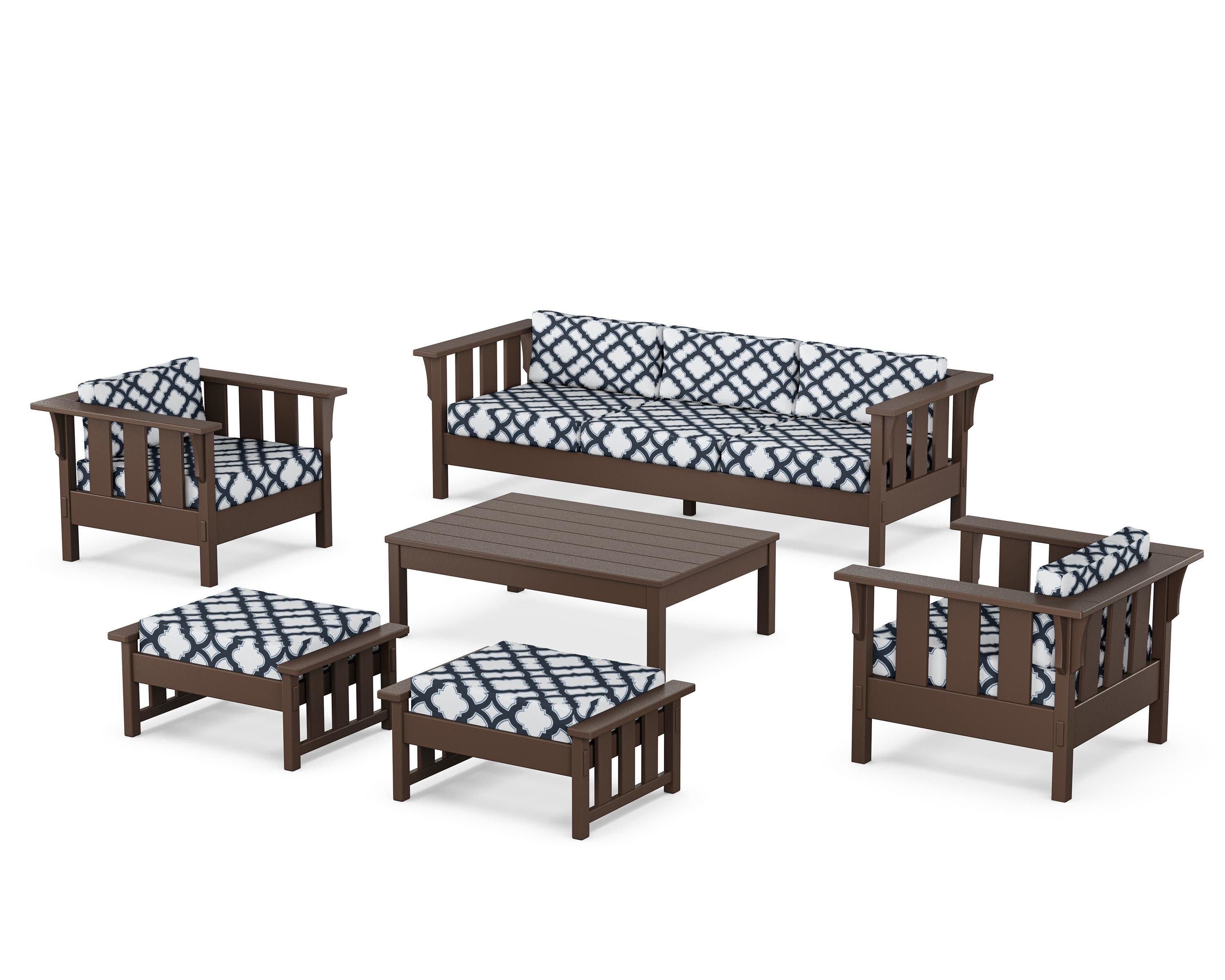 Acadia 6-Piece Lounge Sofa Set in Mahogany / Trellis Marine Indigo