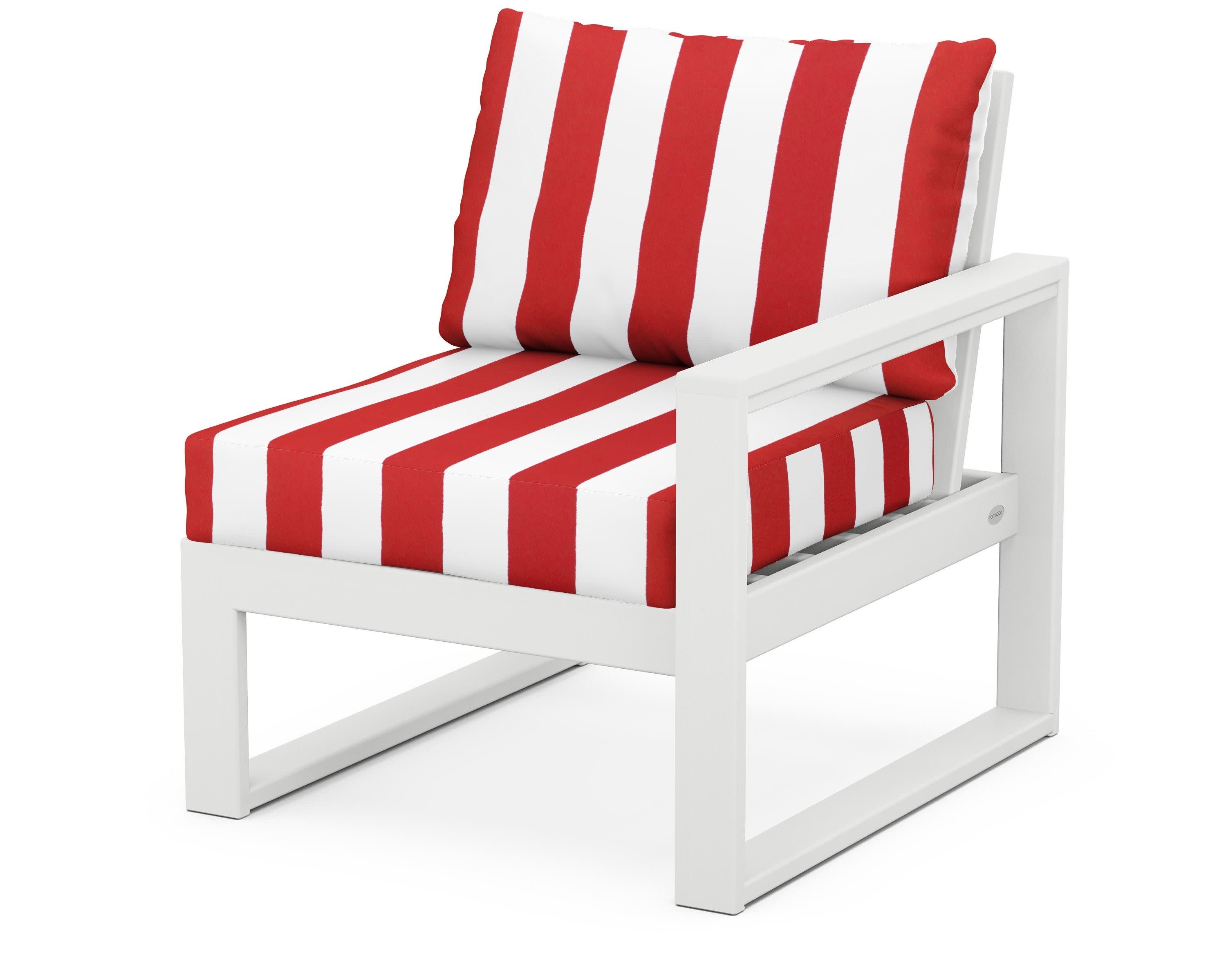EDGE Modular Right Arm Chair in White / Cabana Stripe Crimson