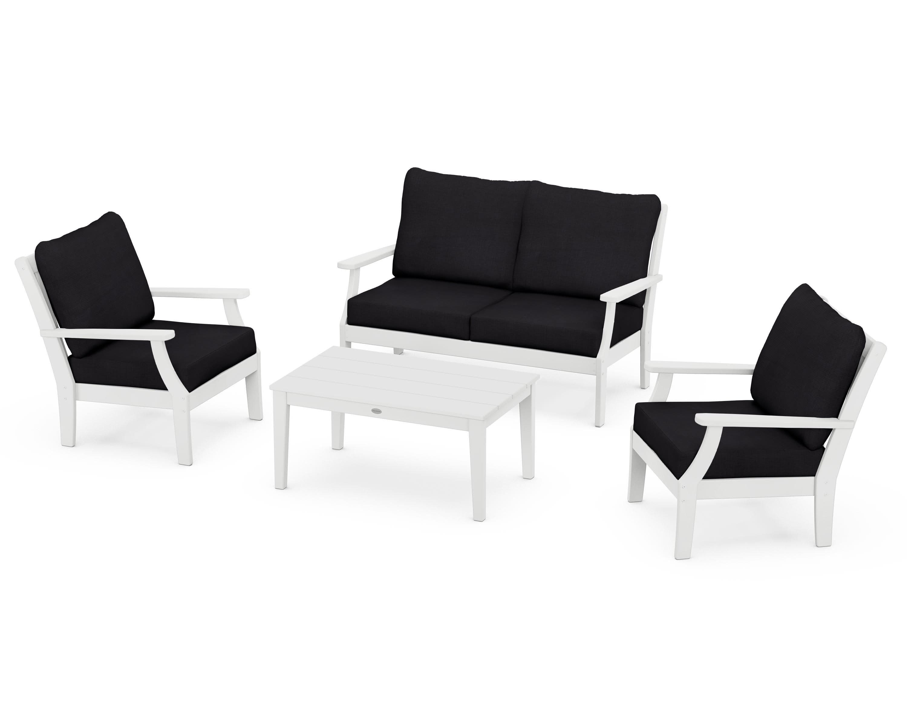 Braxton 4-Piece Deep Seating Chair Set in White / Midnight Linen