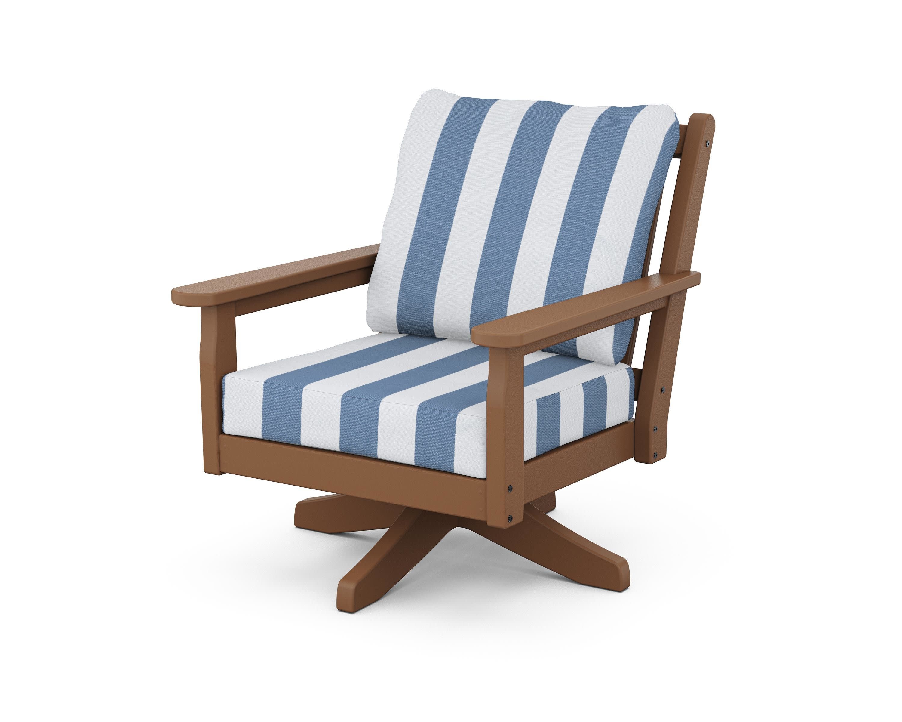 Chippendale Deep Seating Swivel Chair in Teak / Cabana Stripe Sky Blue