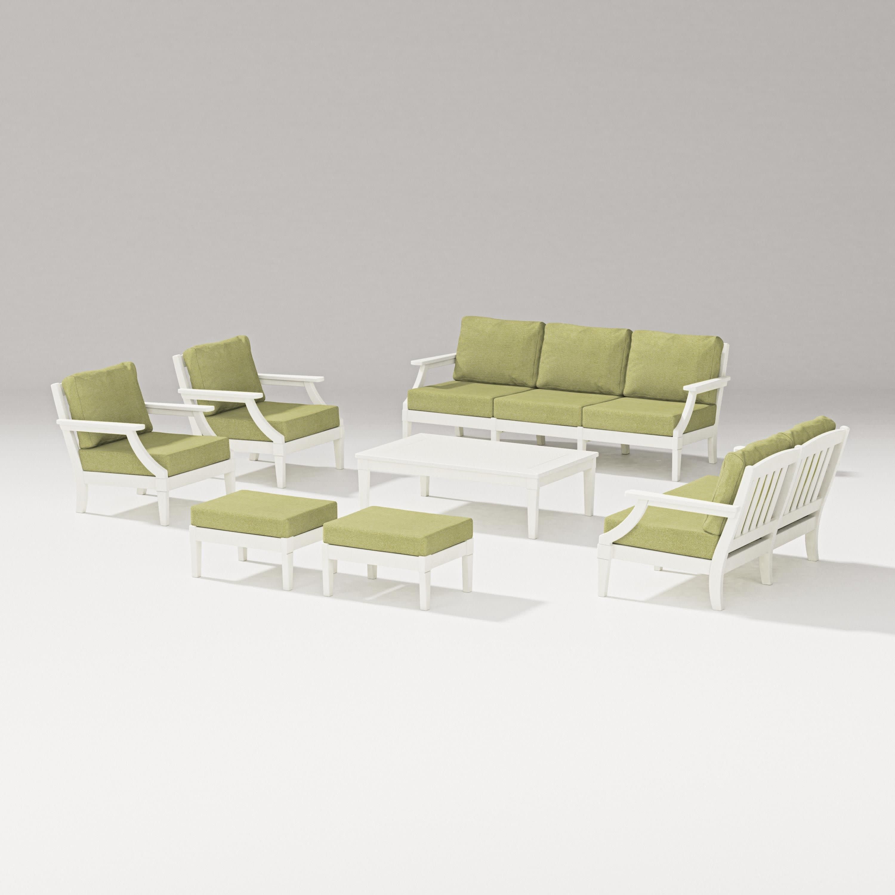 Estate 7-Piece Lounge Sofa Set in Vintage White / Chartreuse Boucle