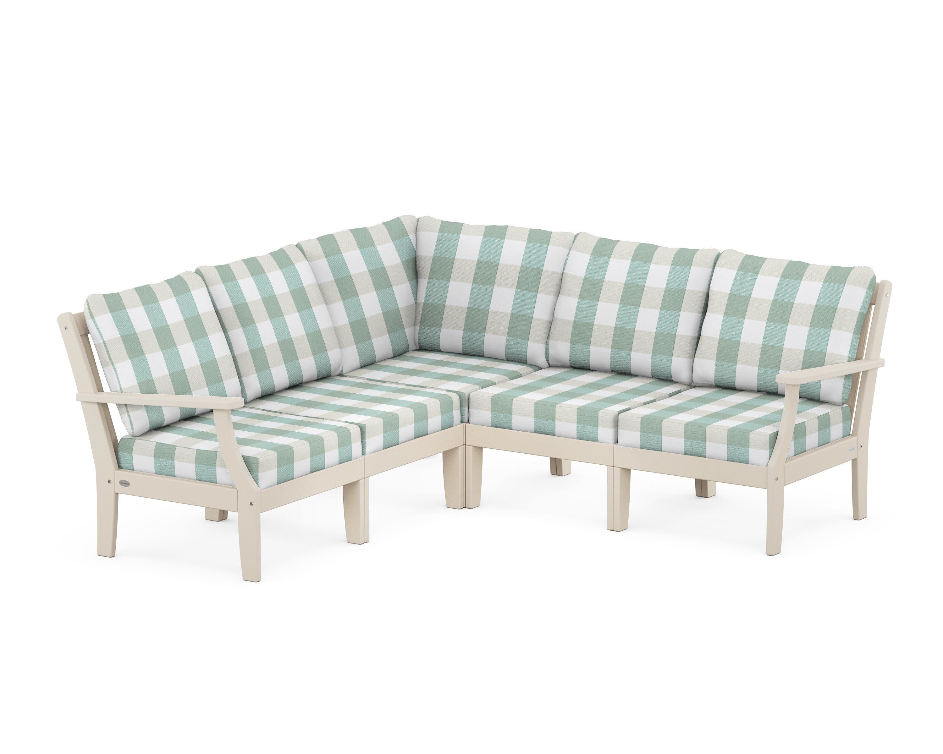 Braxton Modular 5-Piece Deep Seating Set in Sand / Buffalo Plaid Glacier Spa