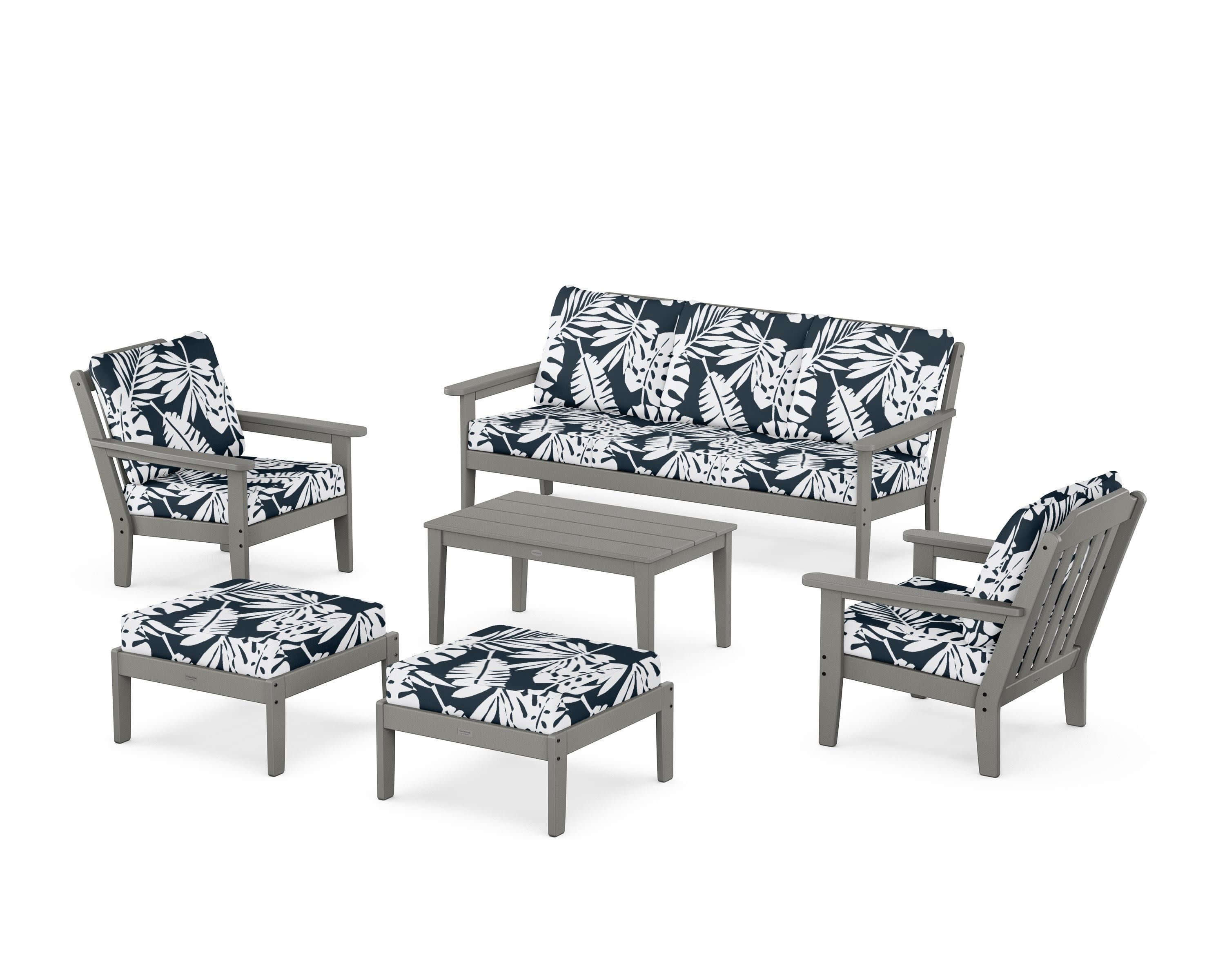 Cottage 6-Piece Lounge Sofa Set in Slate Grey / Leaf Marine Indigo