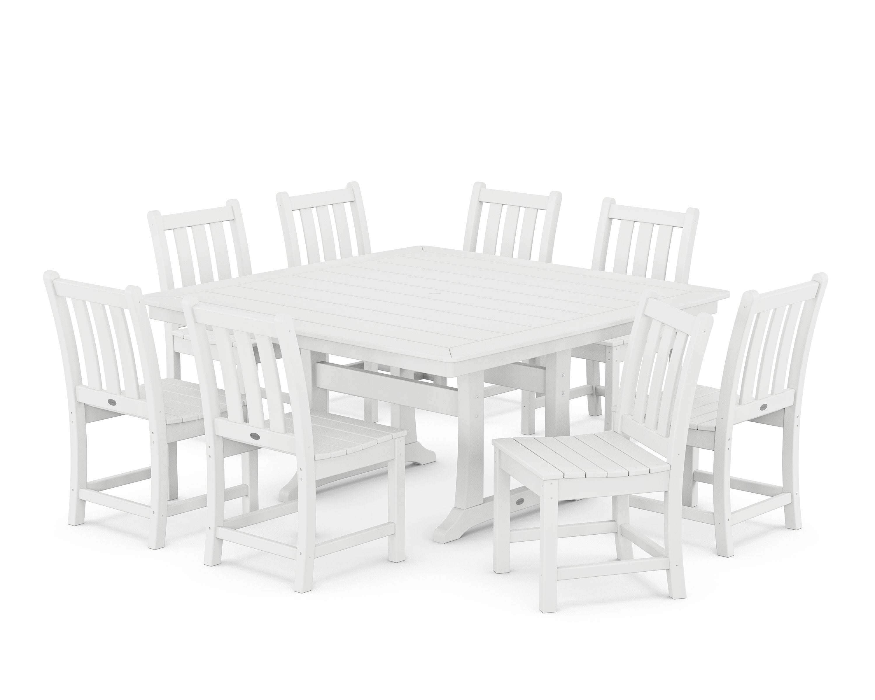 Traditional Garden 9-Piece Nautical Trestle Dining Set in White