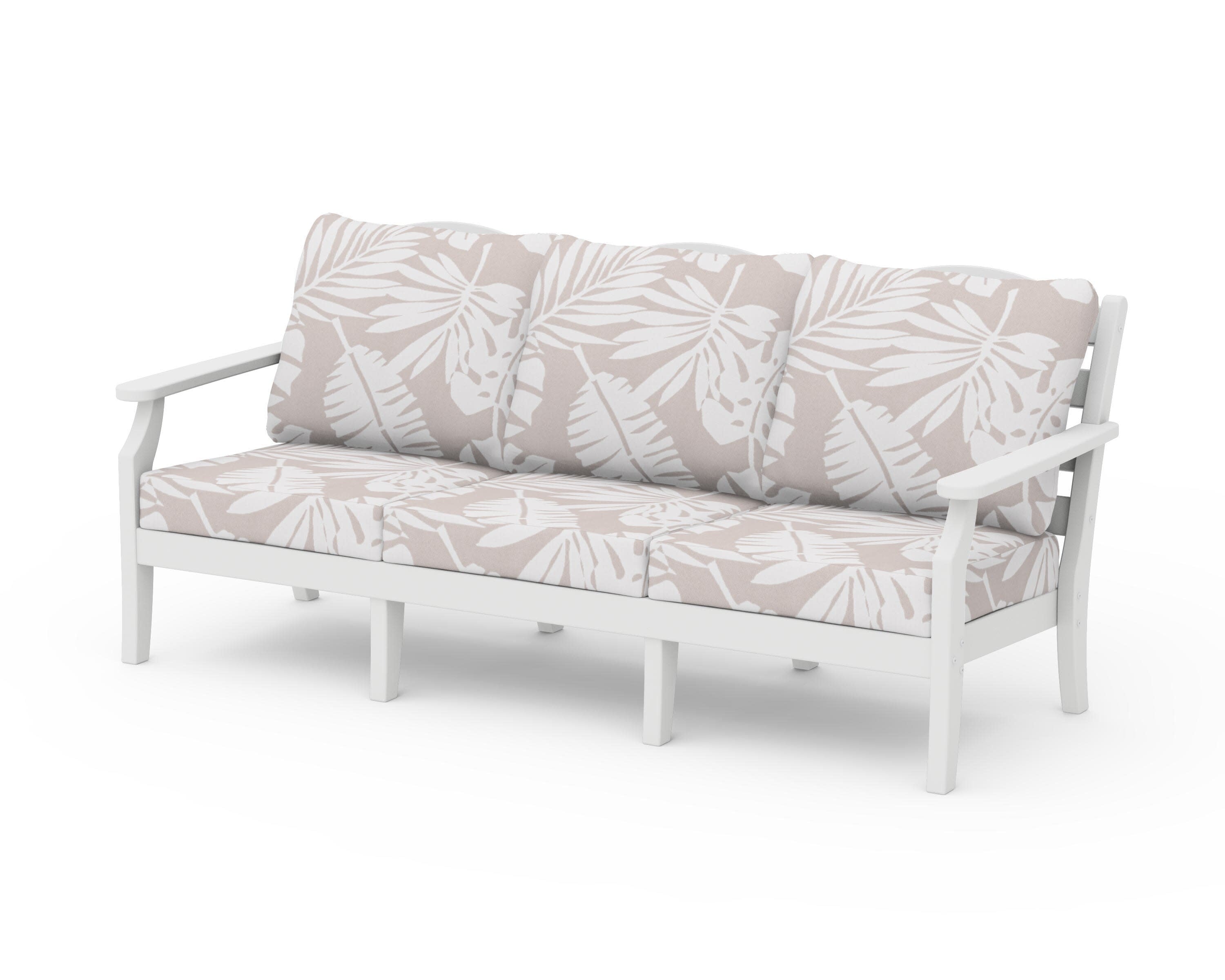 Savannah Deep Seating Sofa in White / Leaf Dune Burlap