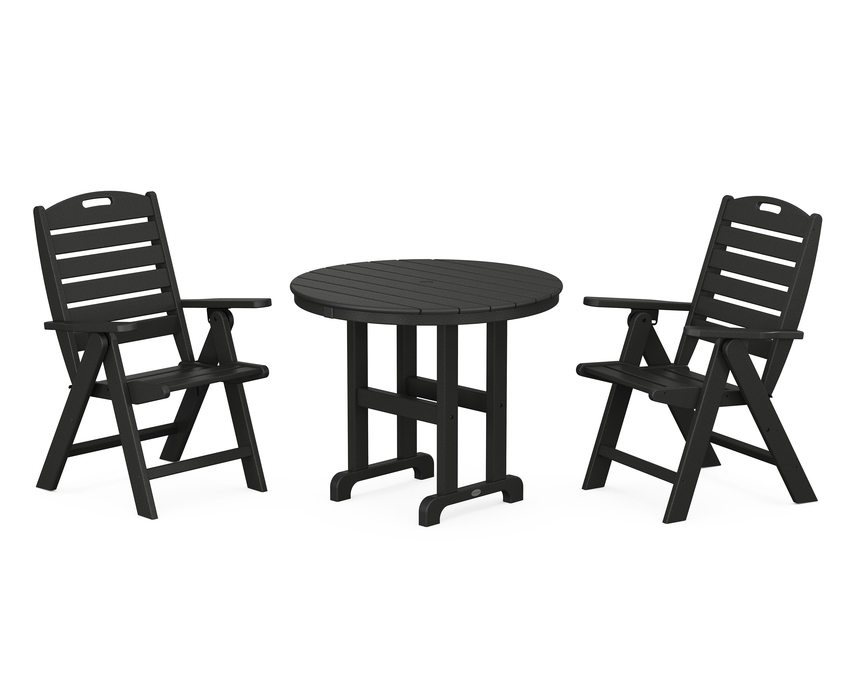 Nautical Folding Highback Chair 3-Piece Round Dining Set in Black