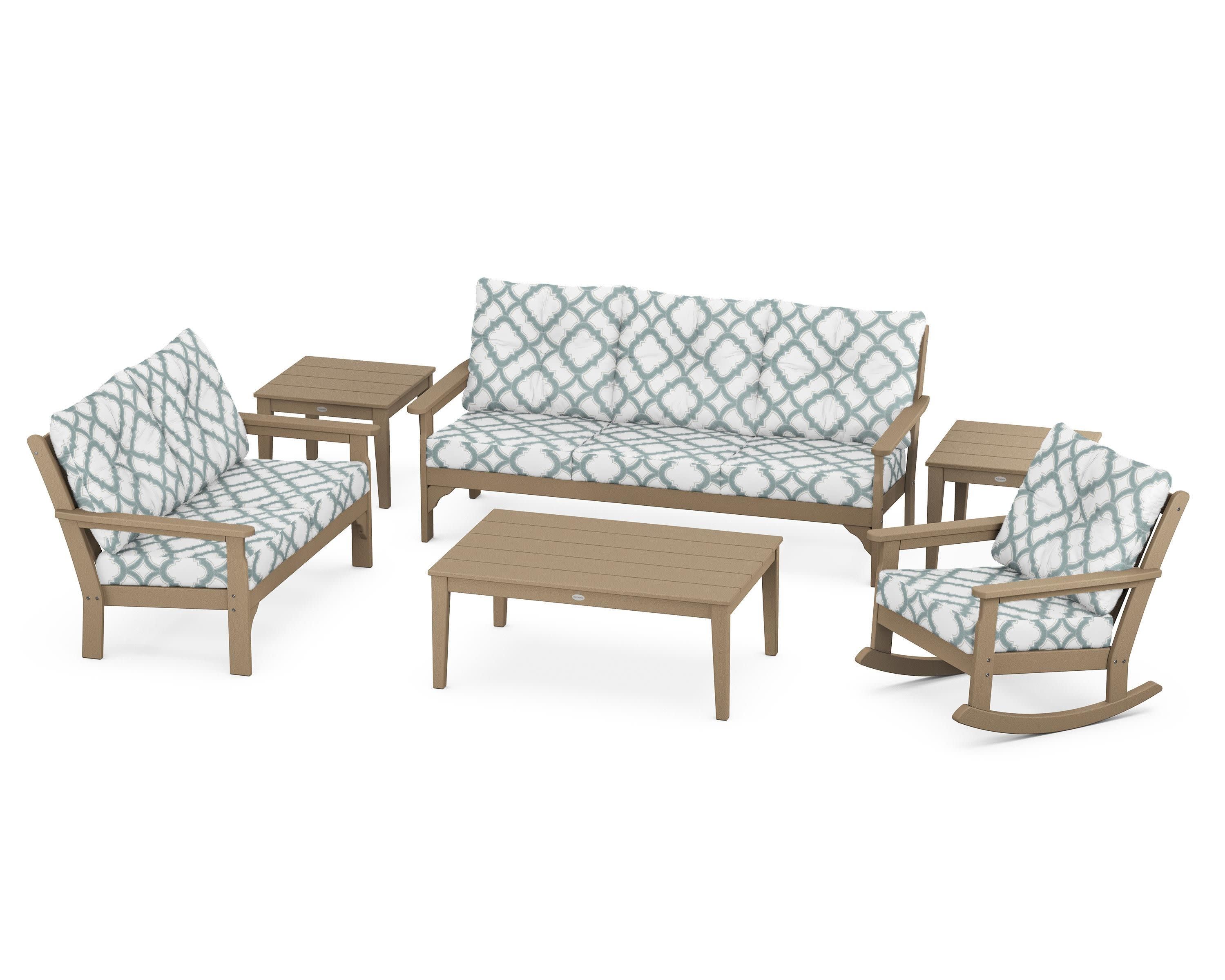 Vineyard 6-Piece Deep Seating Set in Vintage Sahara / Trellis Glacier Spa