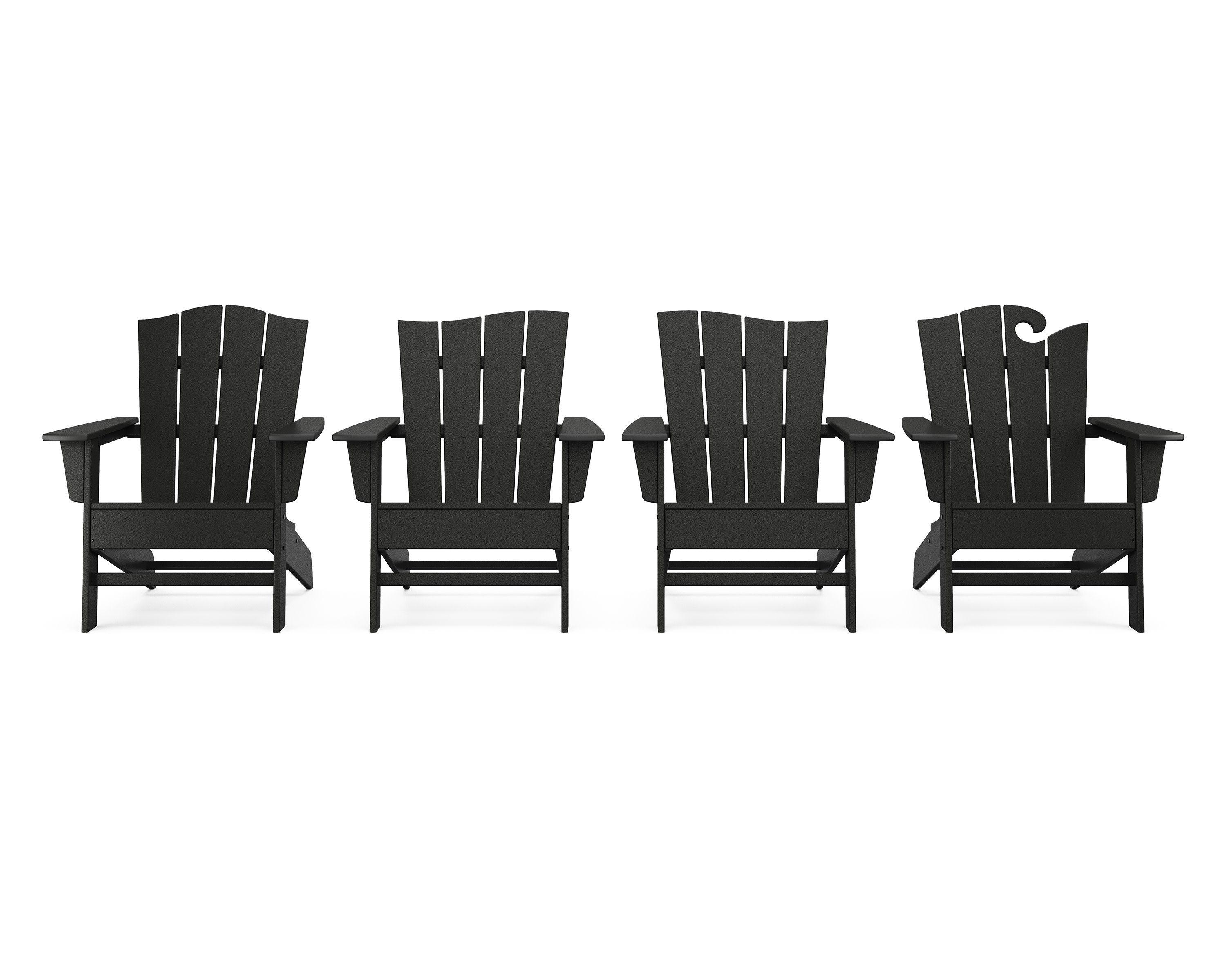 Wave Collection 4-Piece Adirondack Chair Set in Black