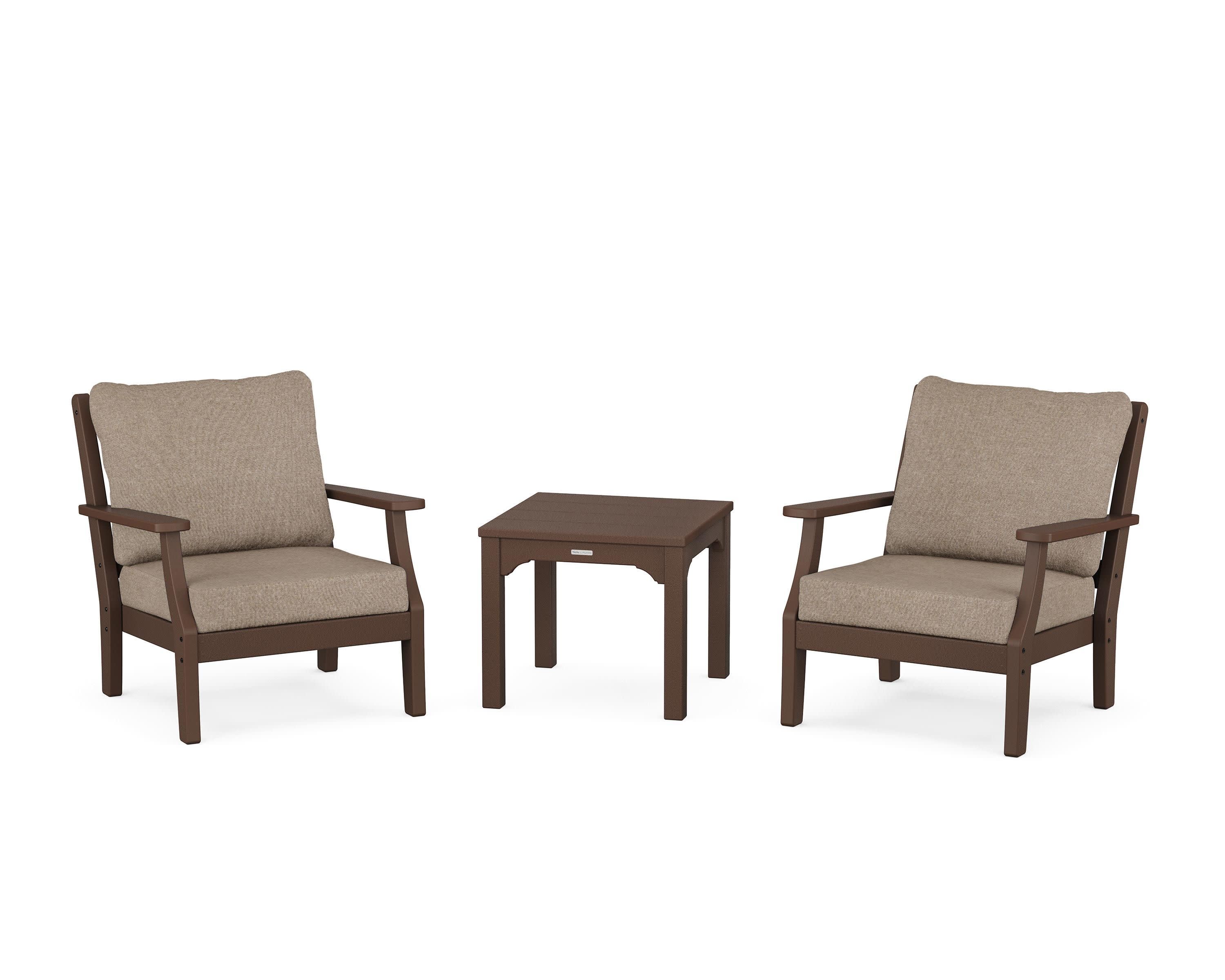 Chinoiserie 3-Piece Deep Seating Set in Mahogany / Spiced Burlap