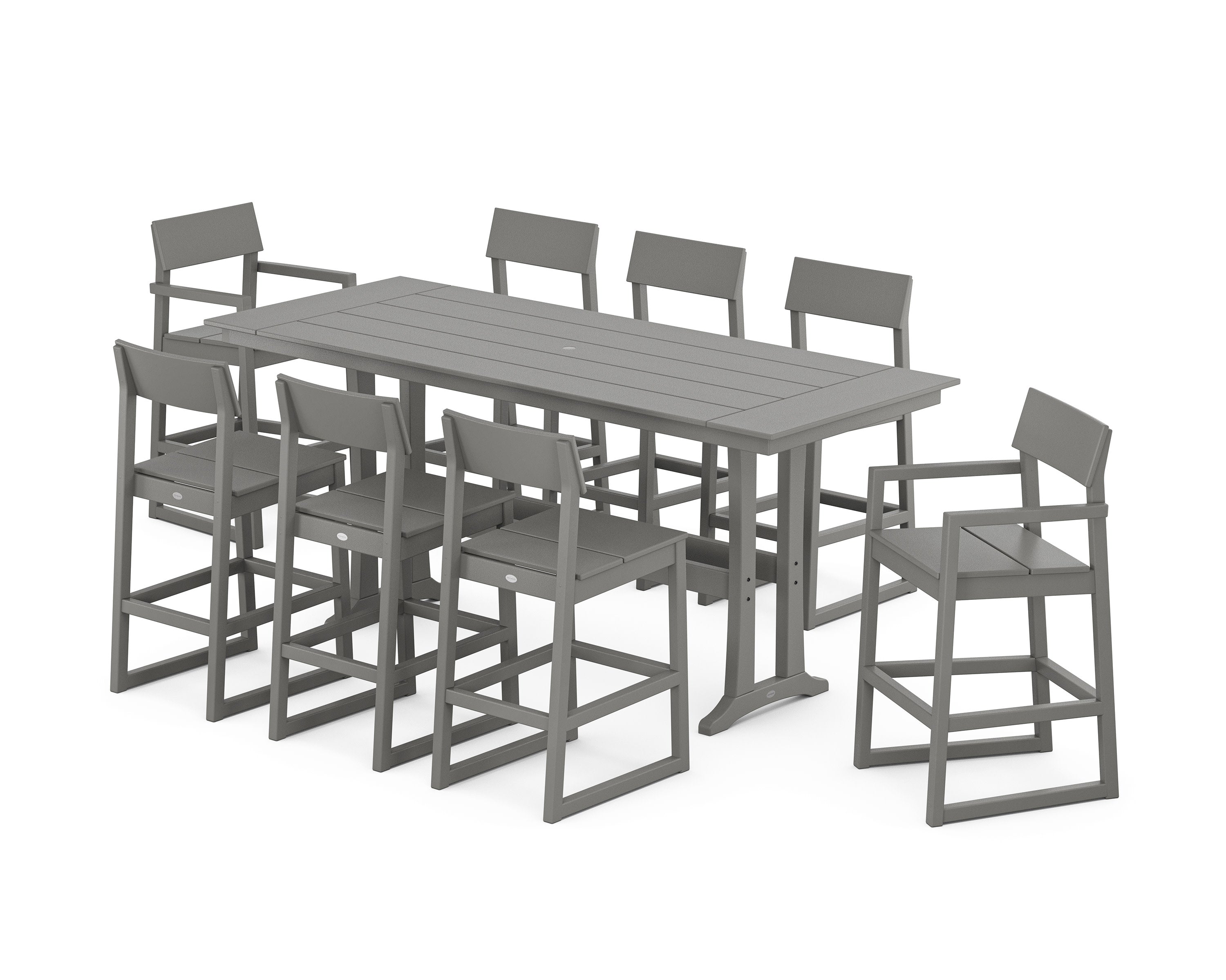EDGE 9-Piece Farmhouse Bar Set with Trestle Legs in Slate Grey