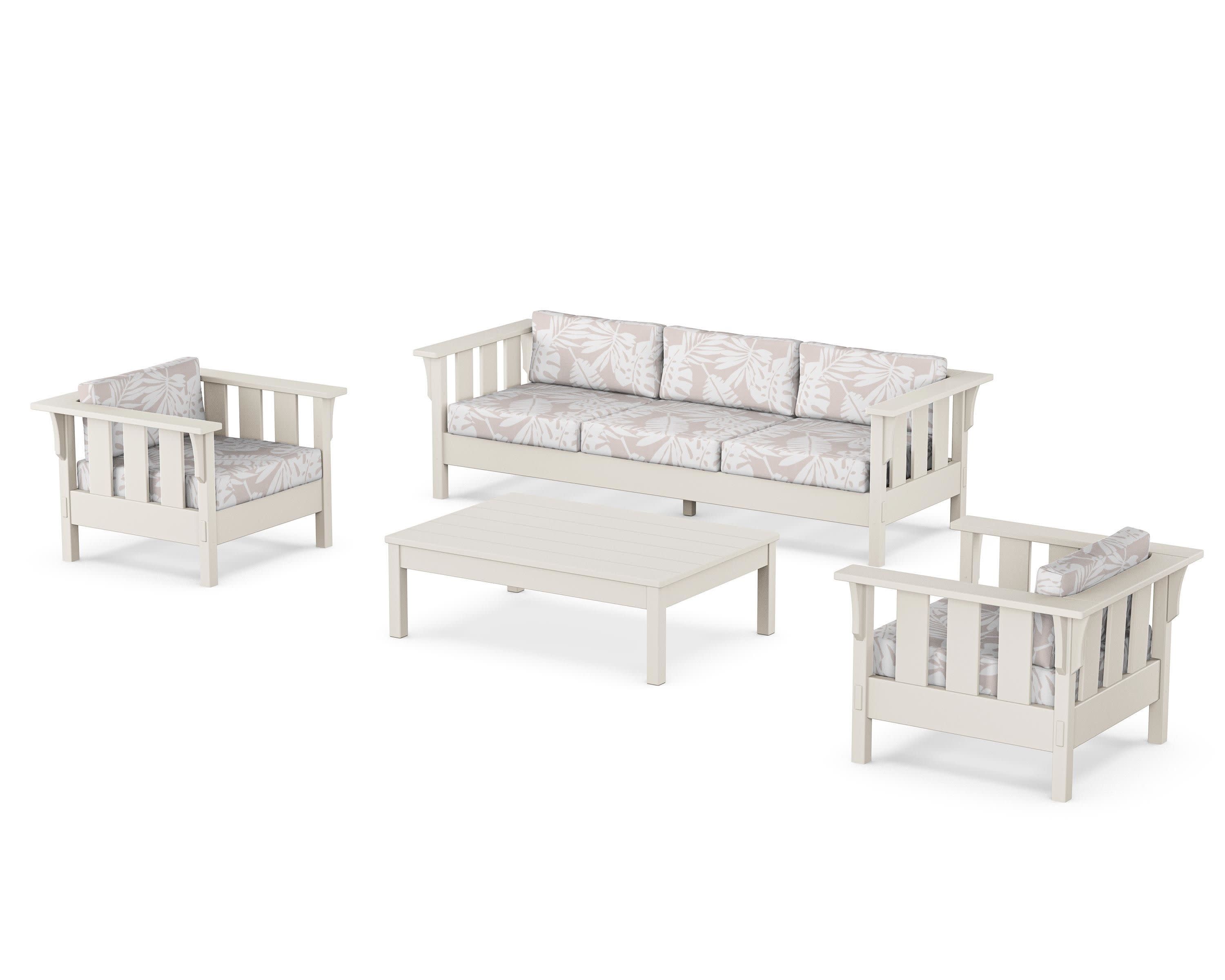 Acadia 4-Piece Deep Seating Set with Sofa in Sand / Leaf Dune Burlap