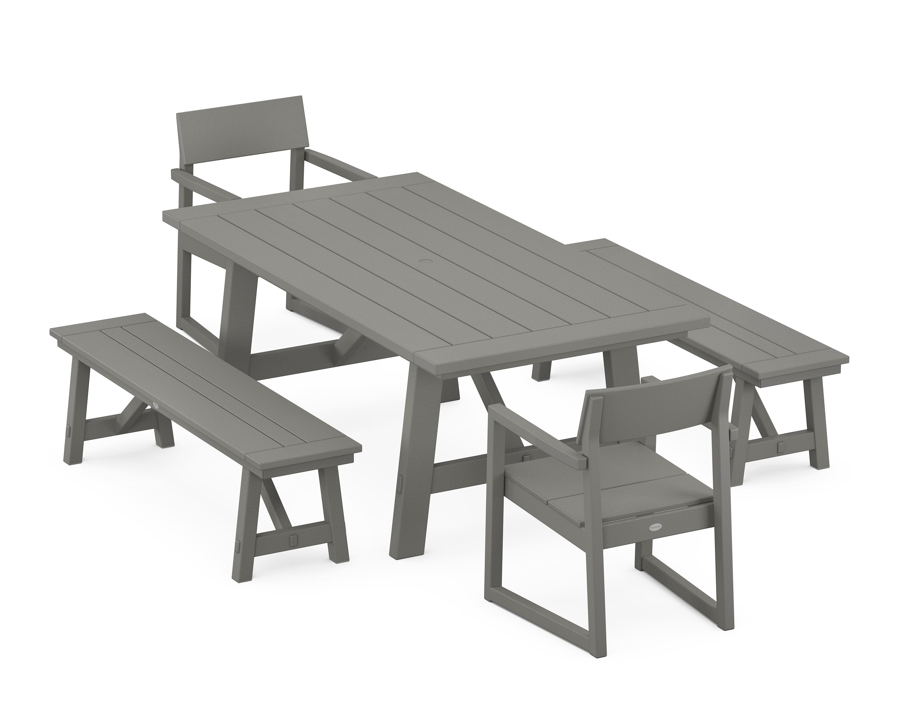 EDGE 5-Piece Rustic Farmhouse Dining Set With Benches in Slate Grey
