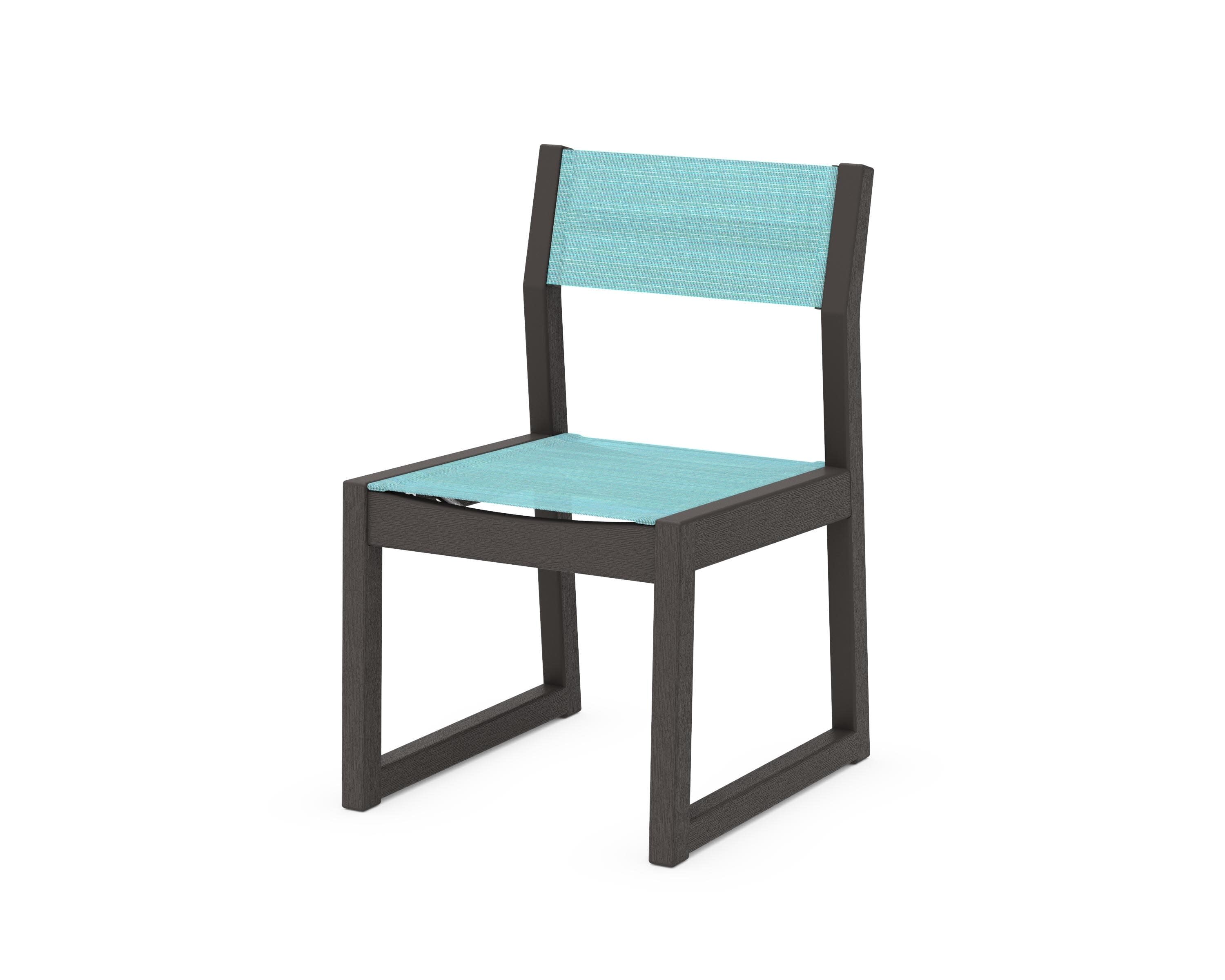 EDGE Sling Dining Side Chair in Vintage Coffee / Dupioni Aquamarine Sling