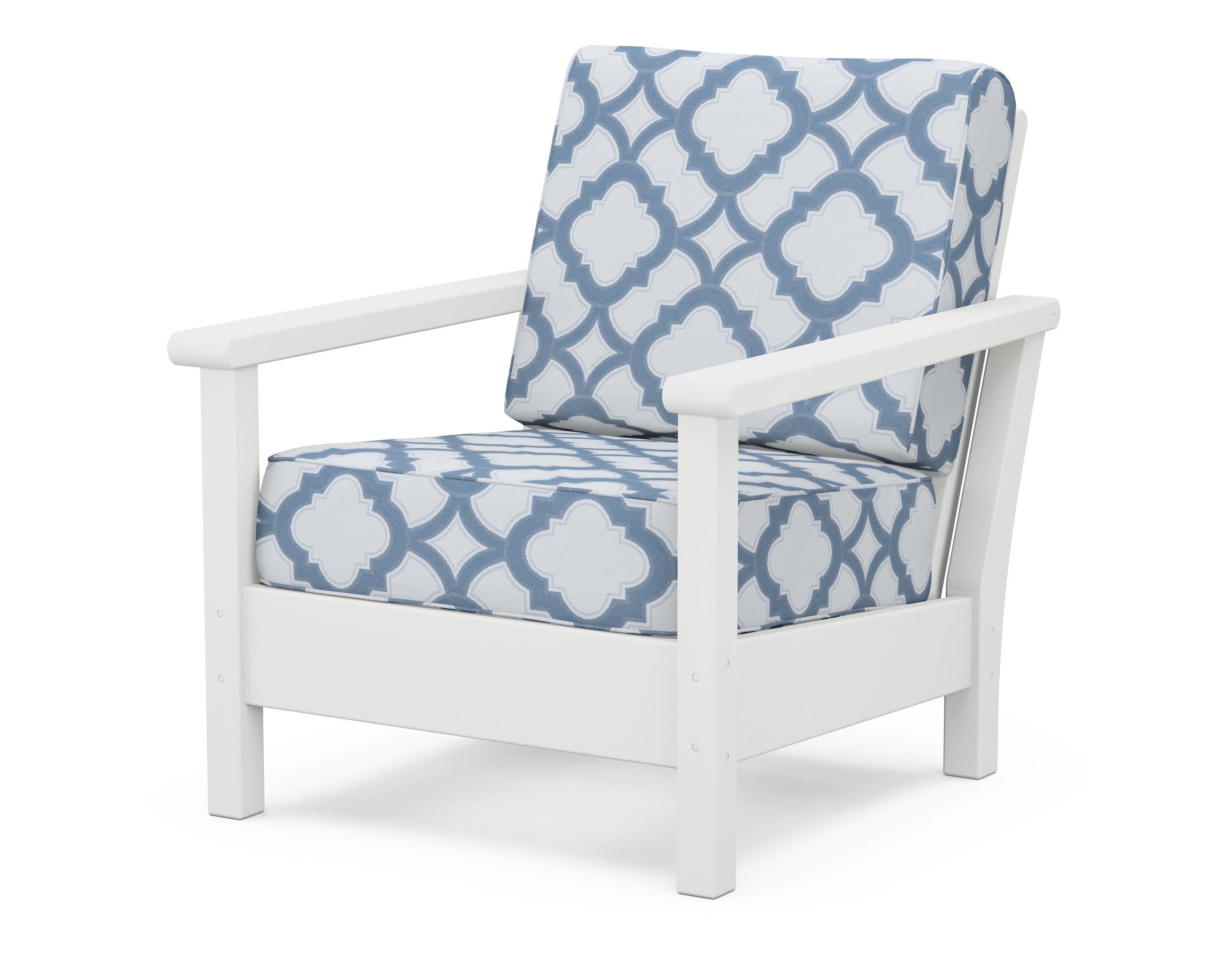 Harbour Deep Seating Chair in White / Trellis Sky Blue