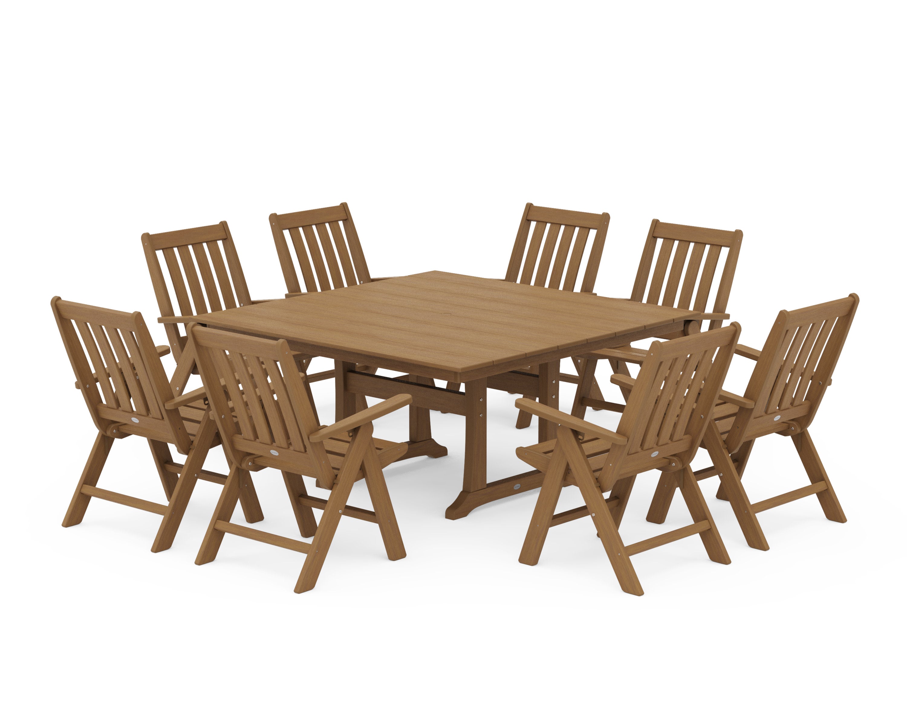 Vineyard Folding Chair 9-Piece Square Farmhouse Dining Set with Trestle Legs in Natural