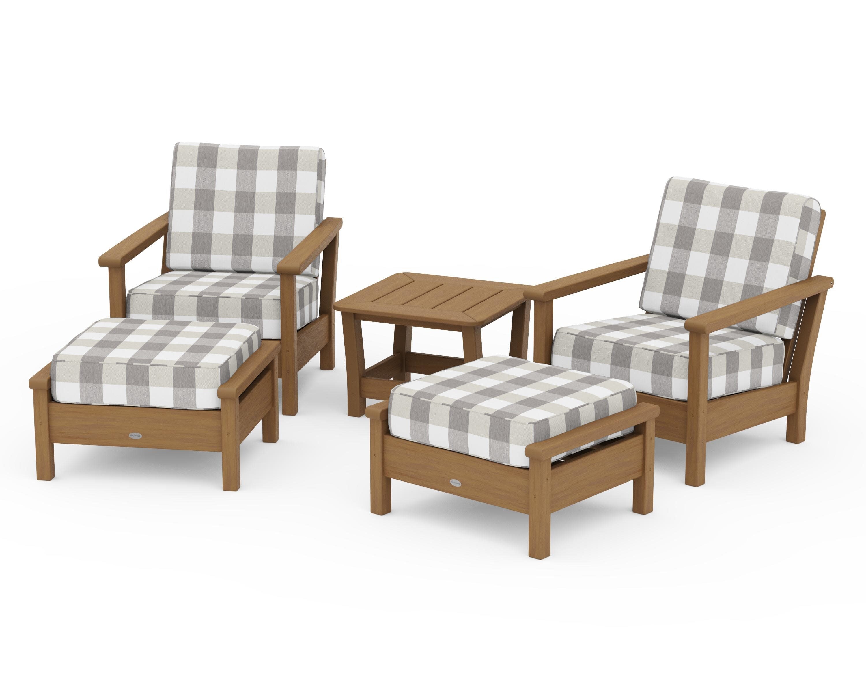 Harbour 5-Piece Deep Seating Chair Set in Natural / Buffalo Plaid Grey Mist