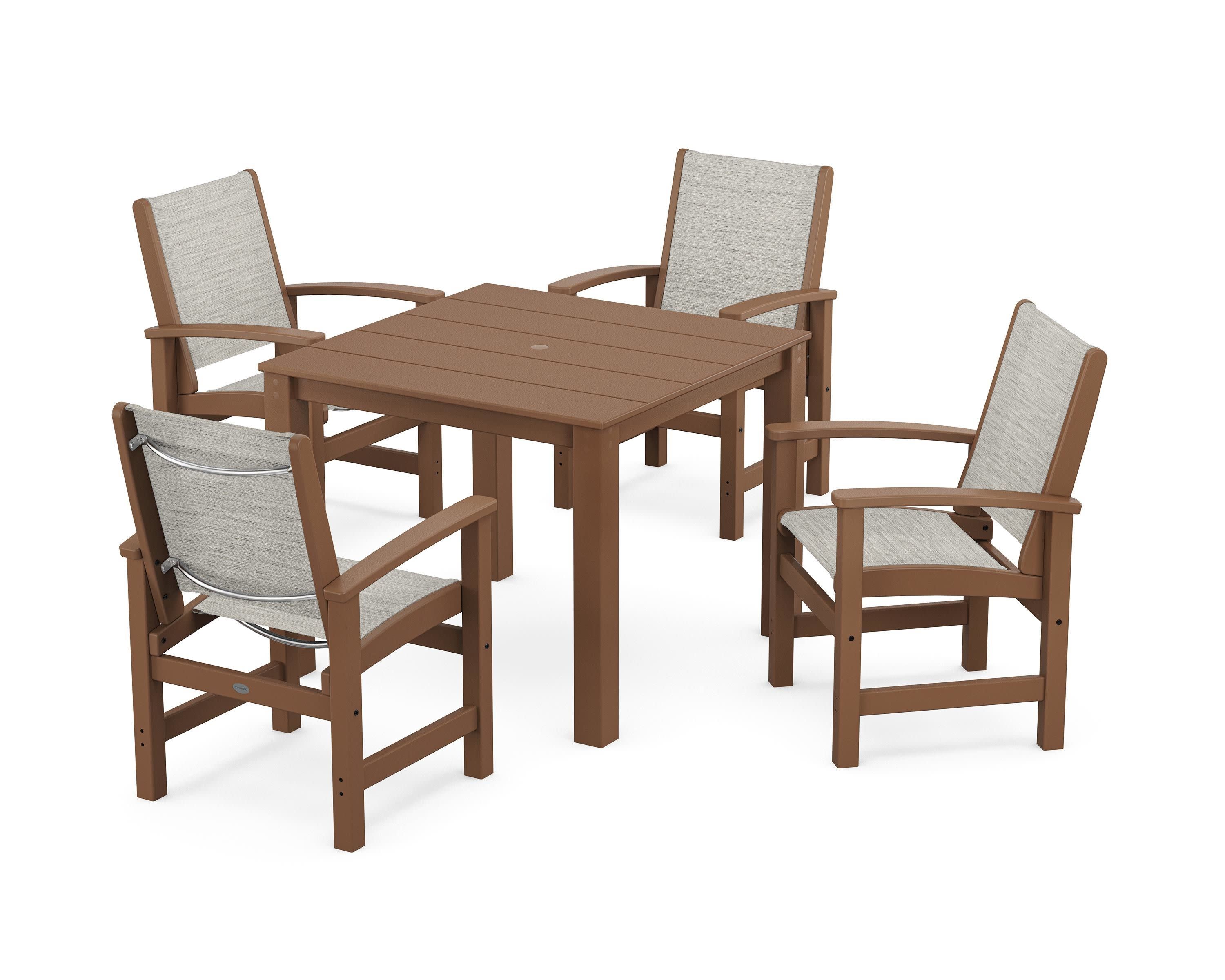 Coastal 5-Piece Parsons Dining Set in Teak / Birch Sling