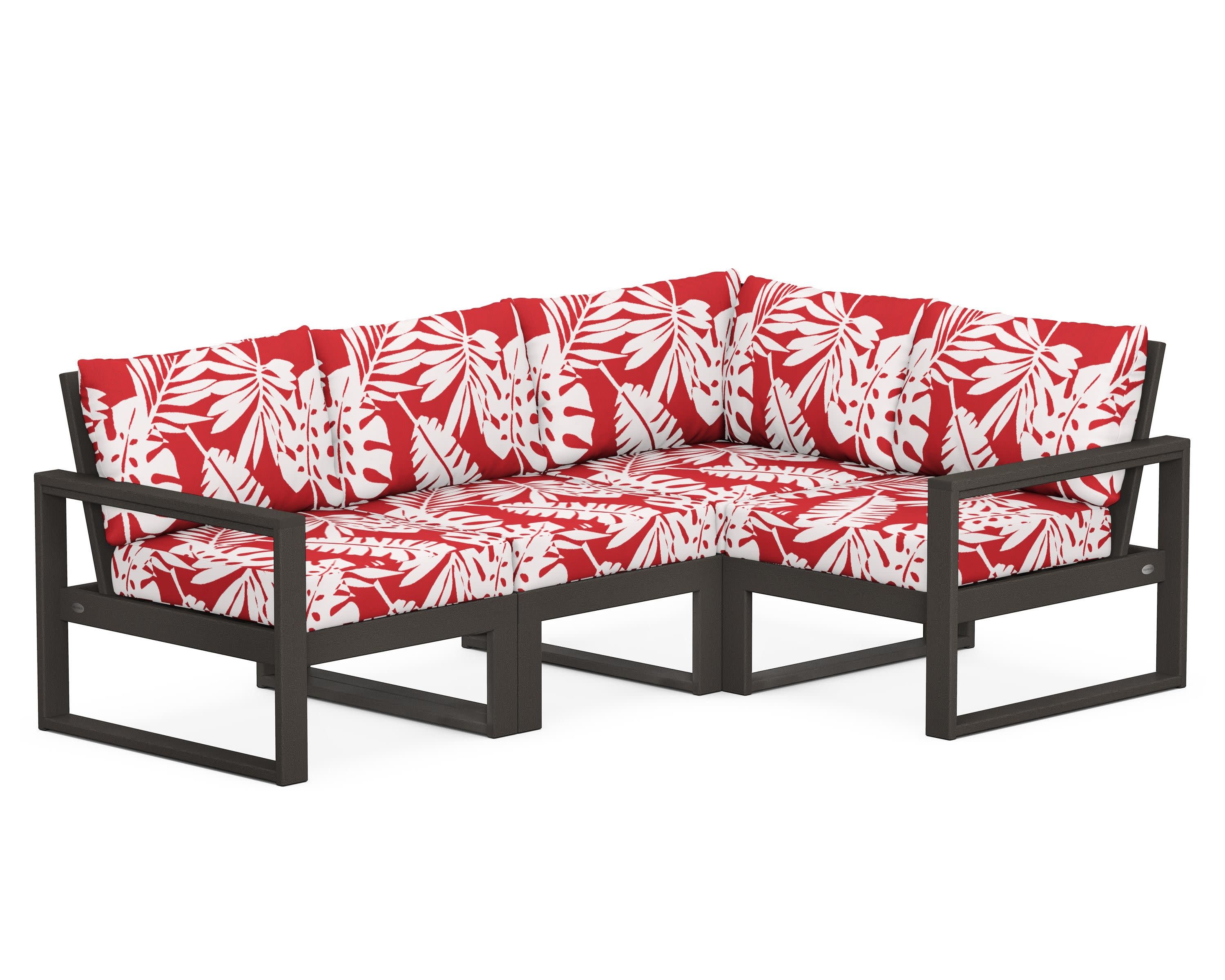 EDGE 4-Piece Modular Deep Seating Set in Vintage Coffee / Leaf Crimson