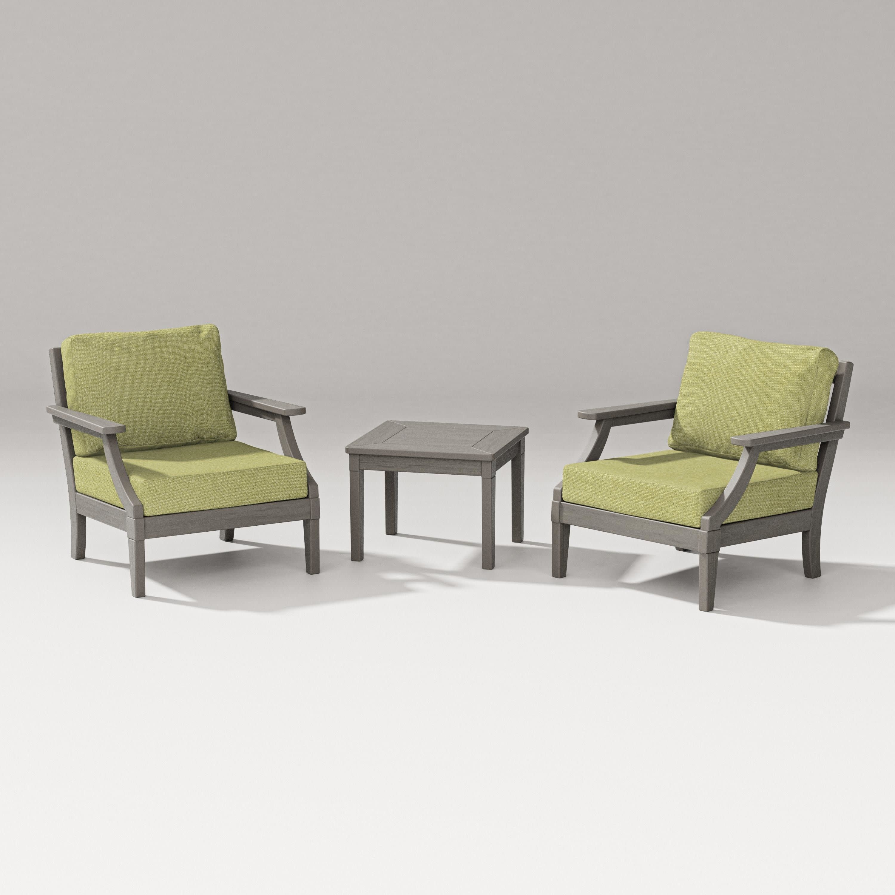 Estate 3-Piece Lounge Chair Set in Driftwood / Chartreuse Boucle