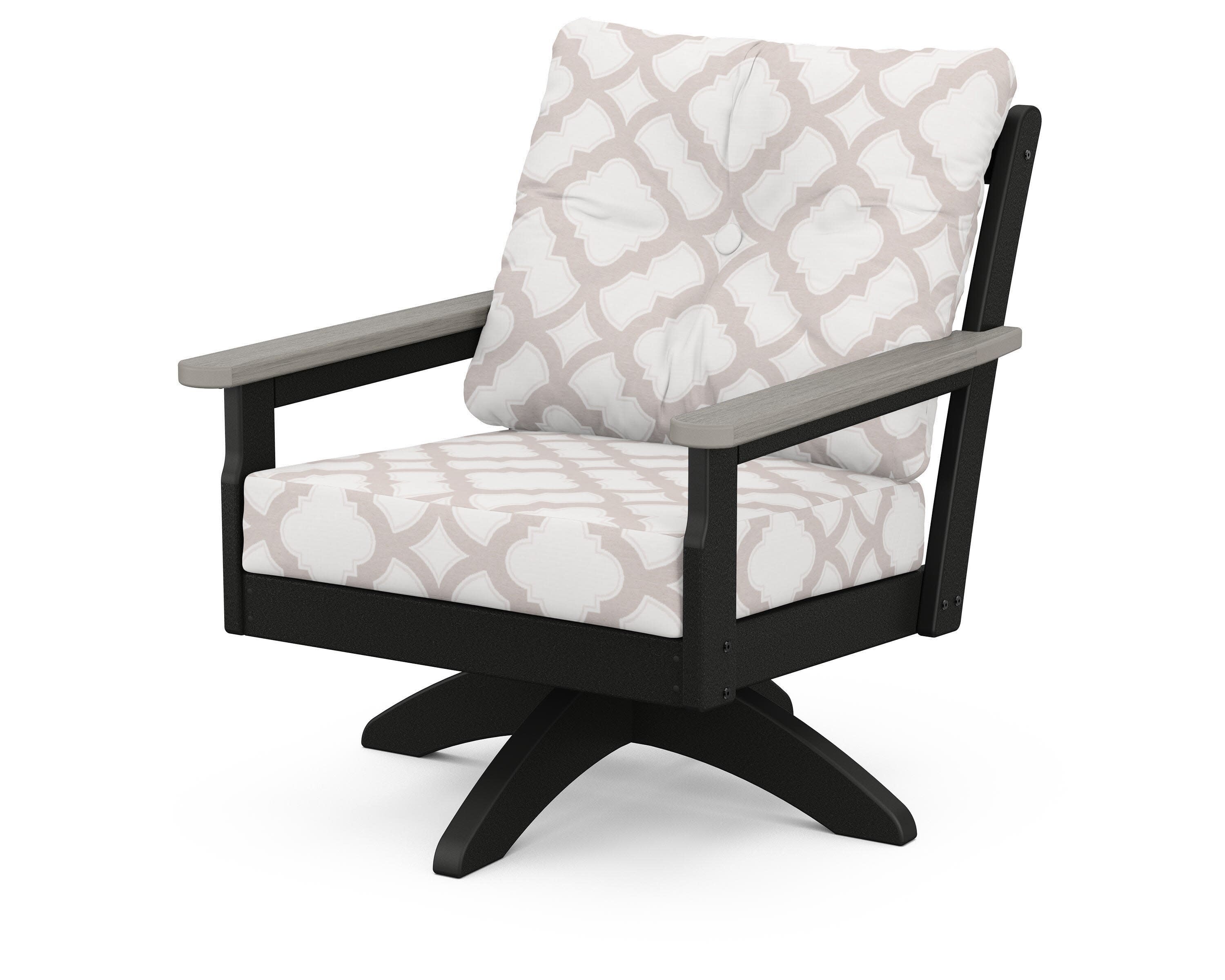Vineyard Deep Seating Swivel Chair in Black / Driftwood / Trellis Dune Burlap