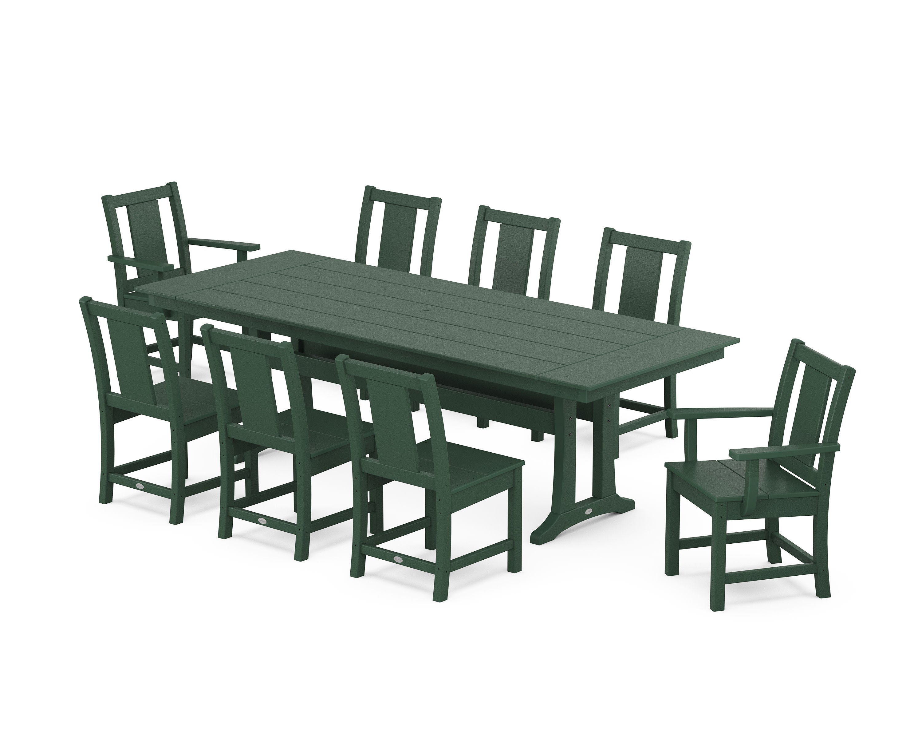 Prairie 9-Piece Farmhouse Dining Set with Trestle Legs in Green