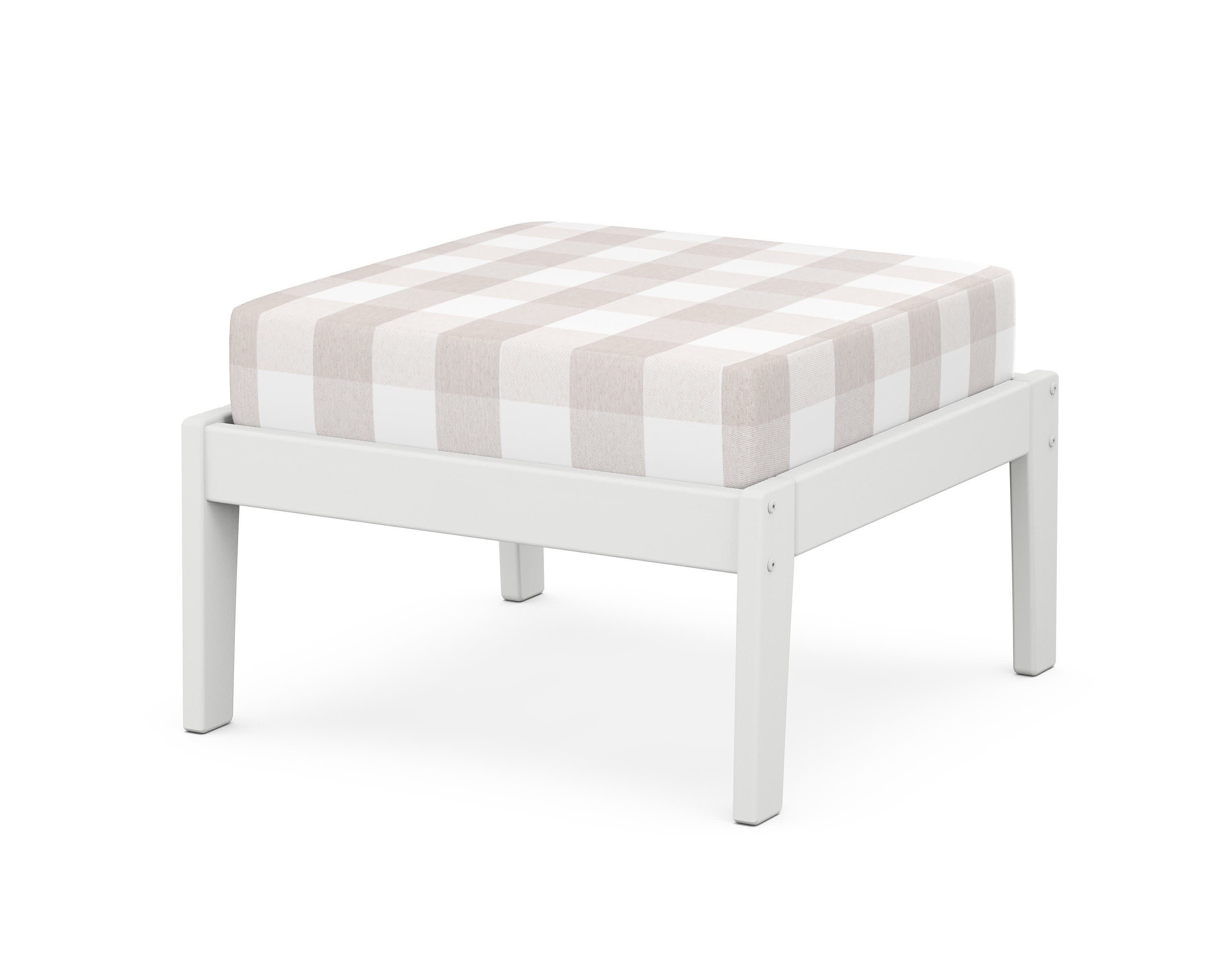 Deep Seating Ottoman in White / Buffalo Plaid Dune Burlap