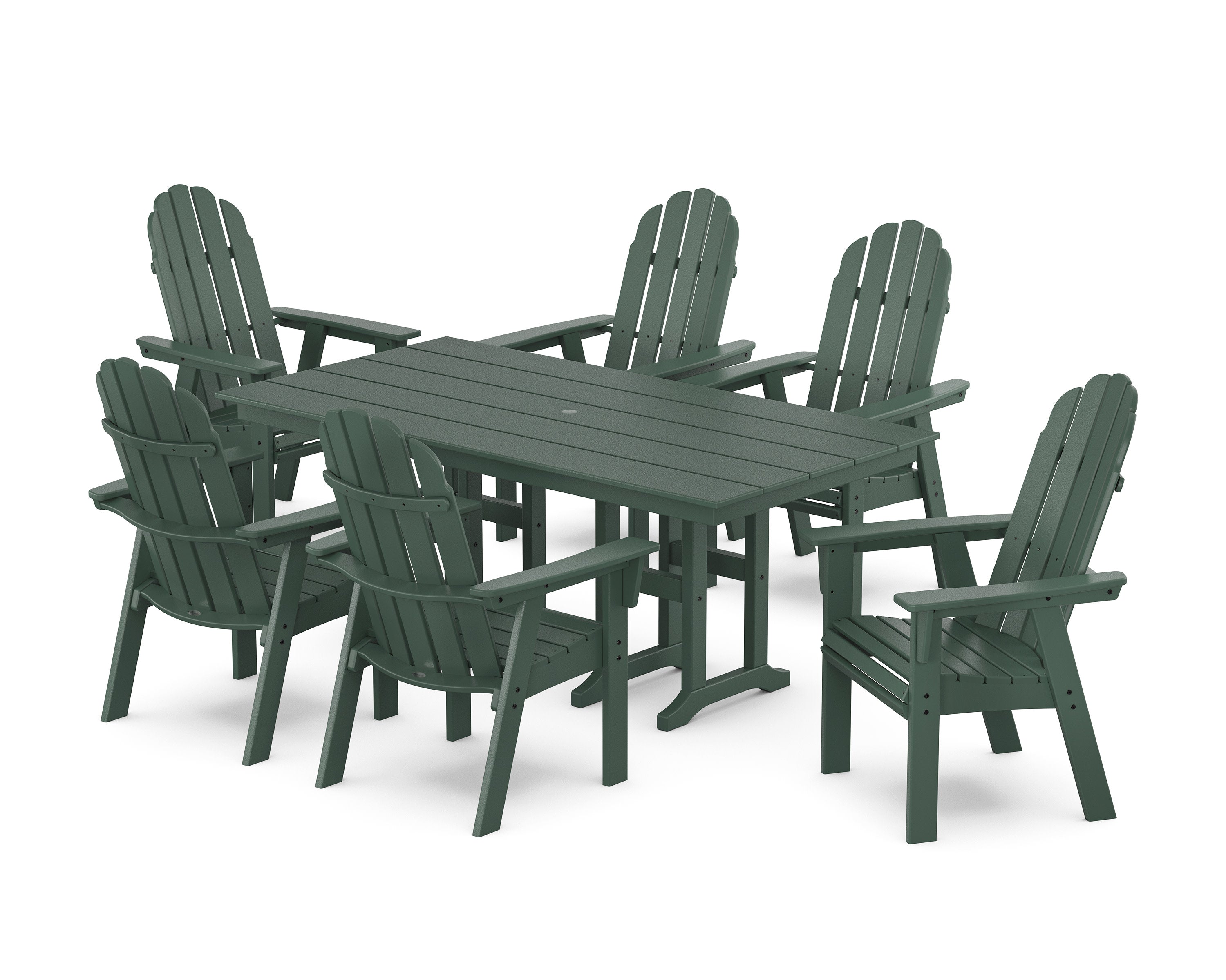 Vineyard Curveback Adirondack Chair 7-Piece Farmhouse Dining Set in Green