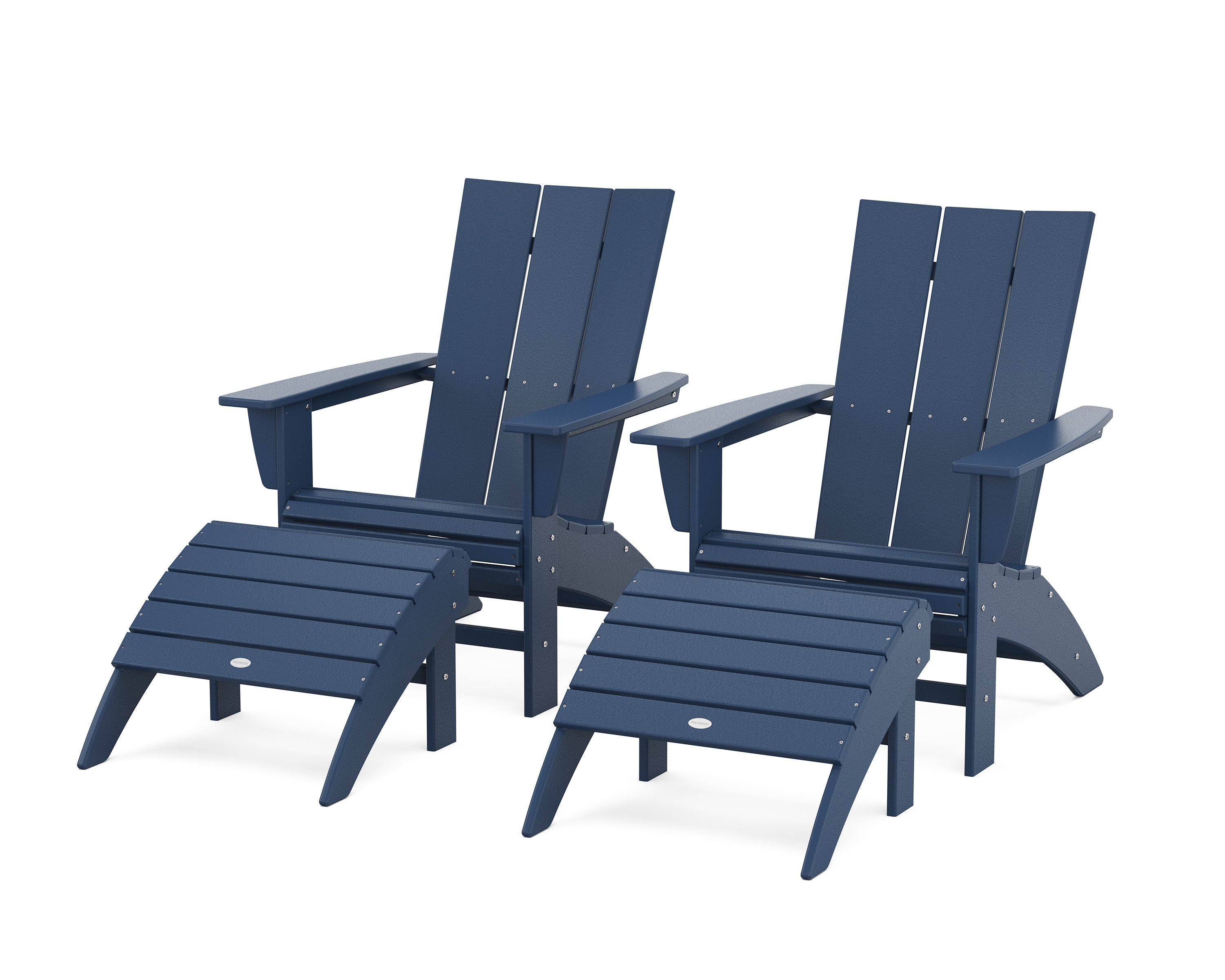 Modern Curveback Adirondack Chair 4-Piece Set with Ottomans in Navy