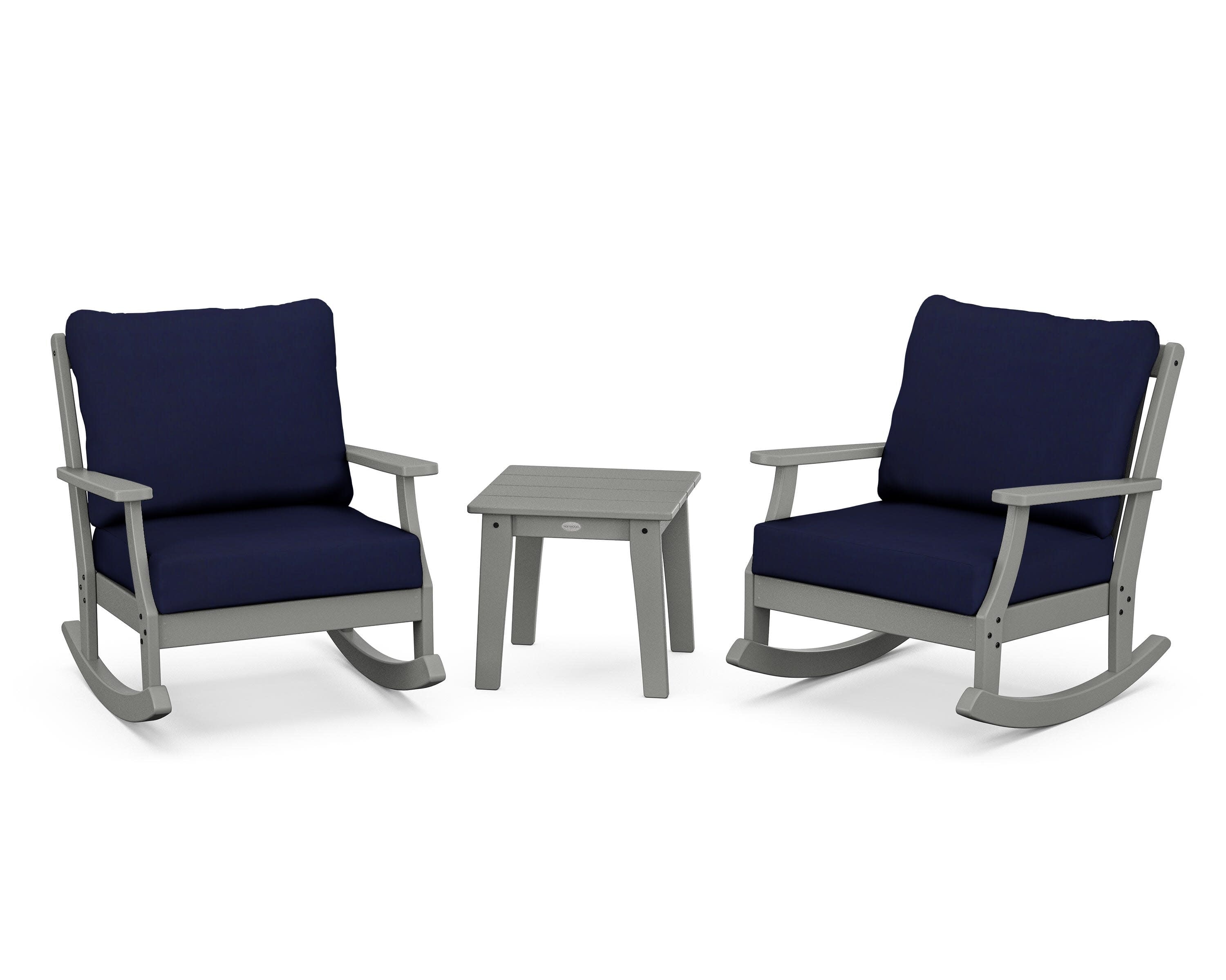 Braxton 3-Piece Deep Seating Rocker Set in Slate Grey / Navy