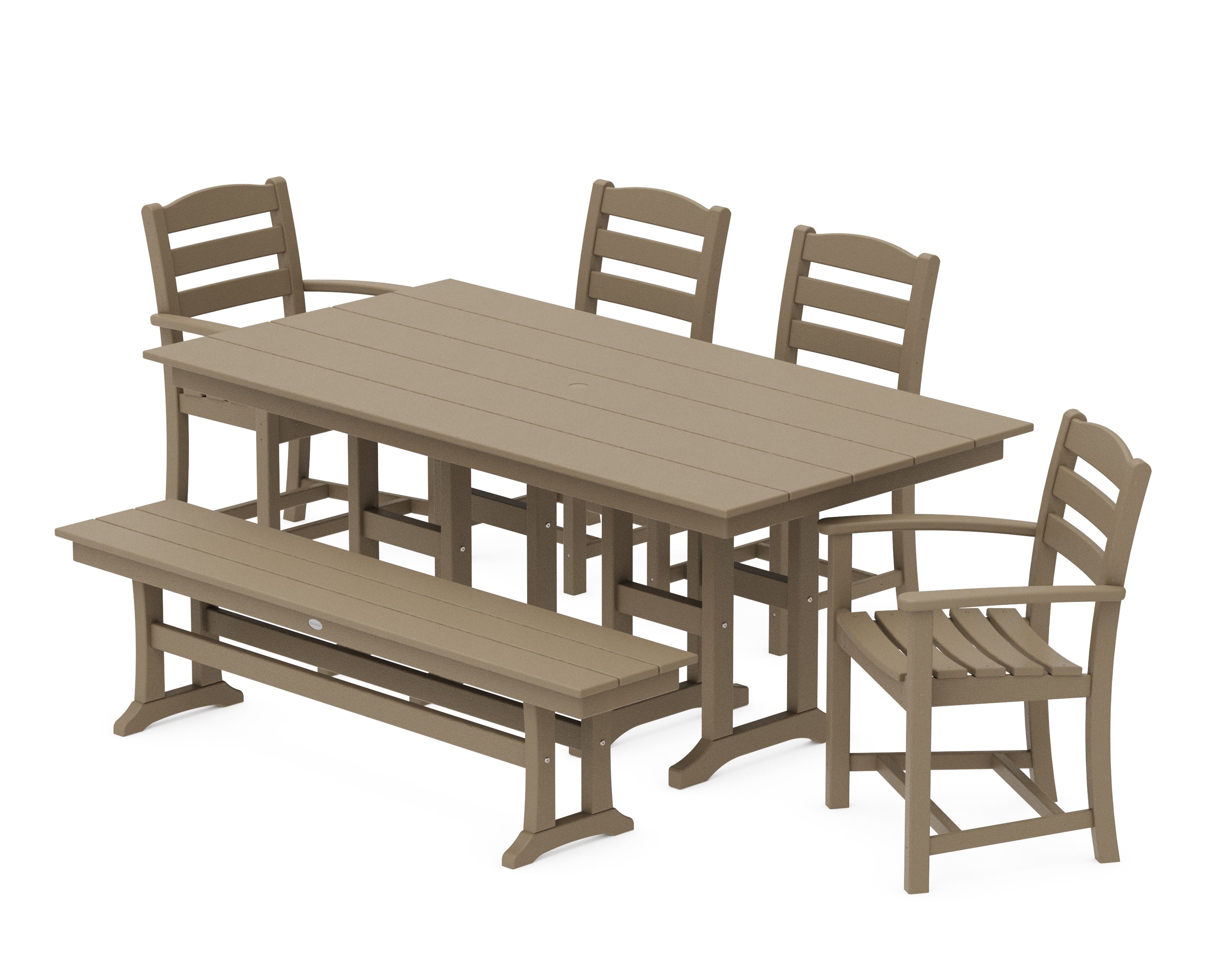 La Casa Caf 6-Piece Farmhouse Dining Set with Bench in Vintage Sahara