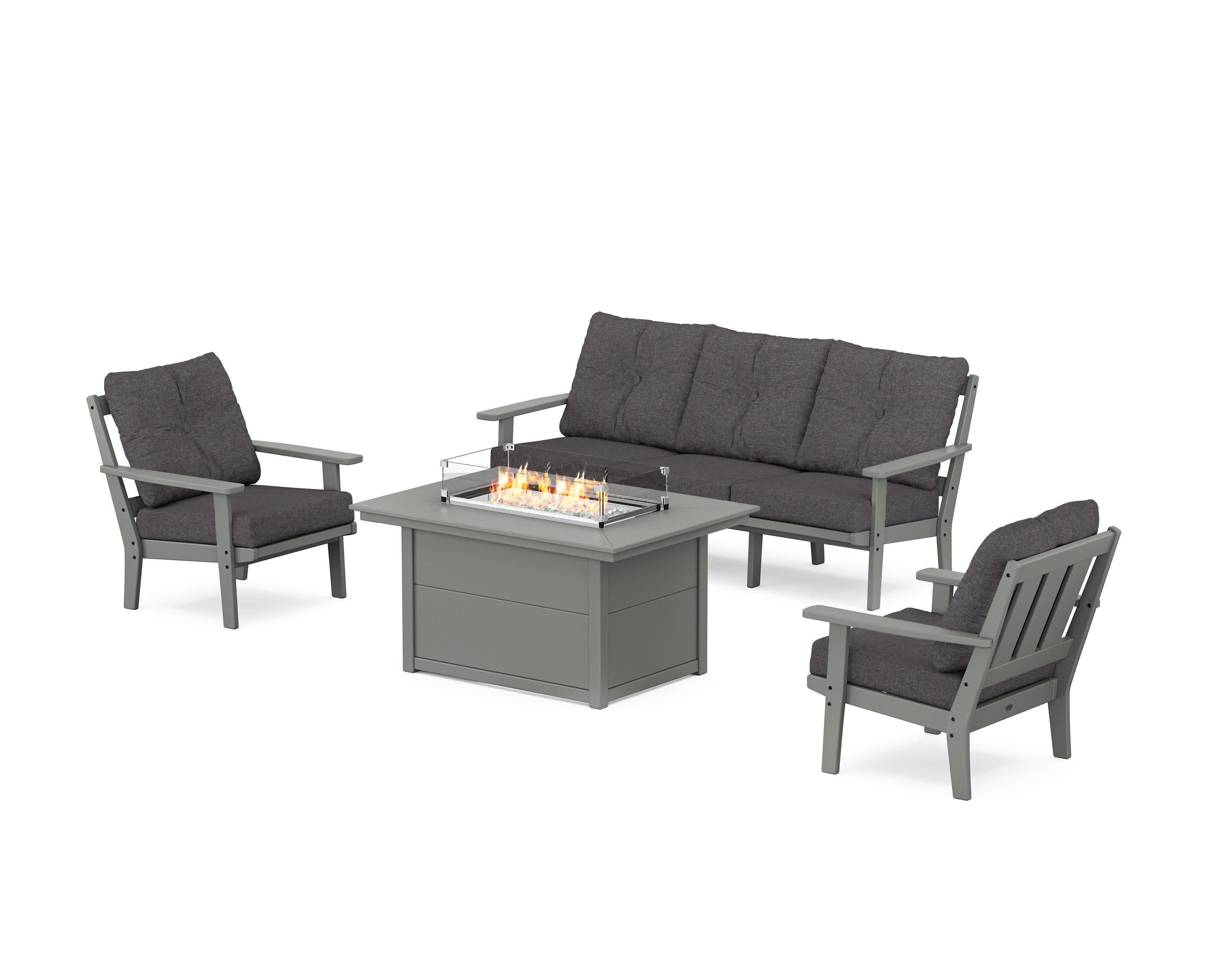 Oxford Deep Seating Fire Pit Table Set in Slate Grey / Ash Charcoal