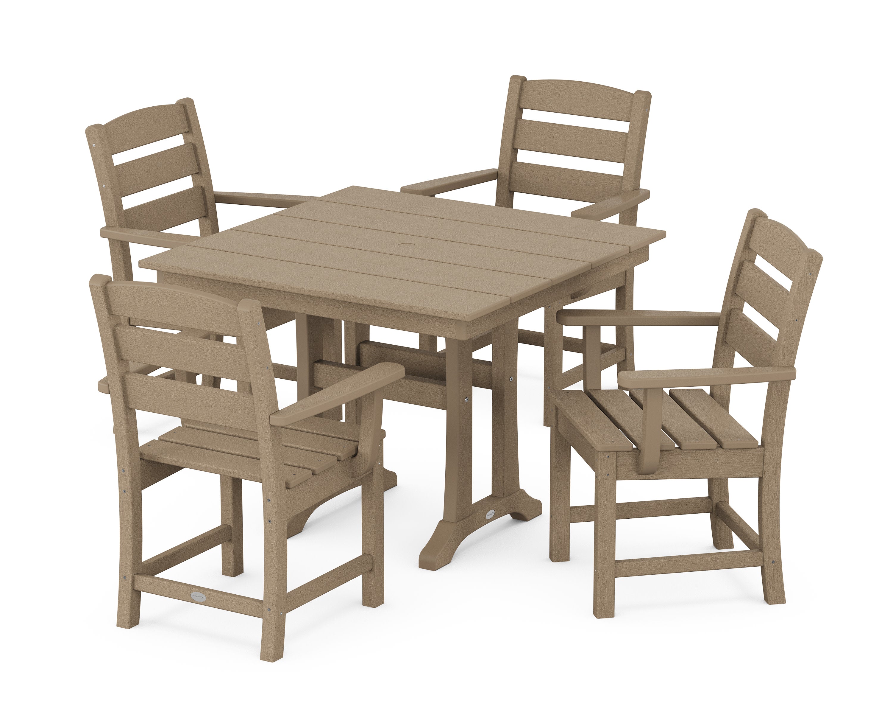 Lakeside 5-Piece Farmhouse Trestle Arm Chair Dining Set in Vintage Sahara