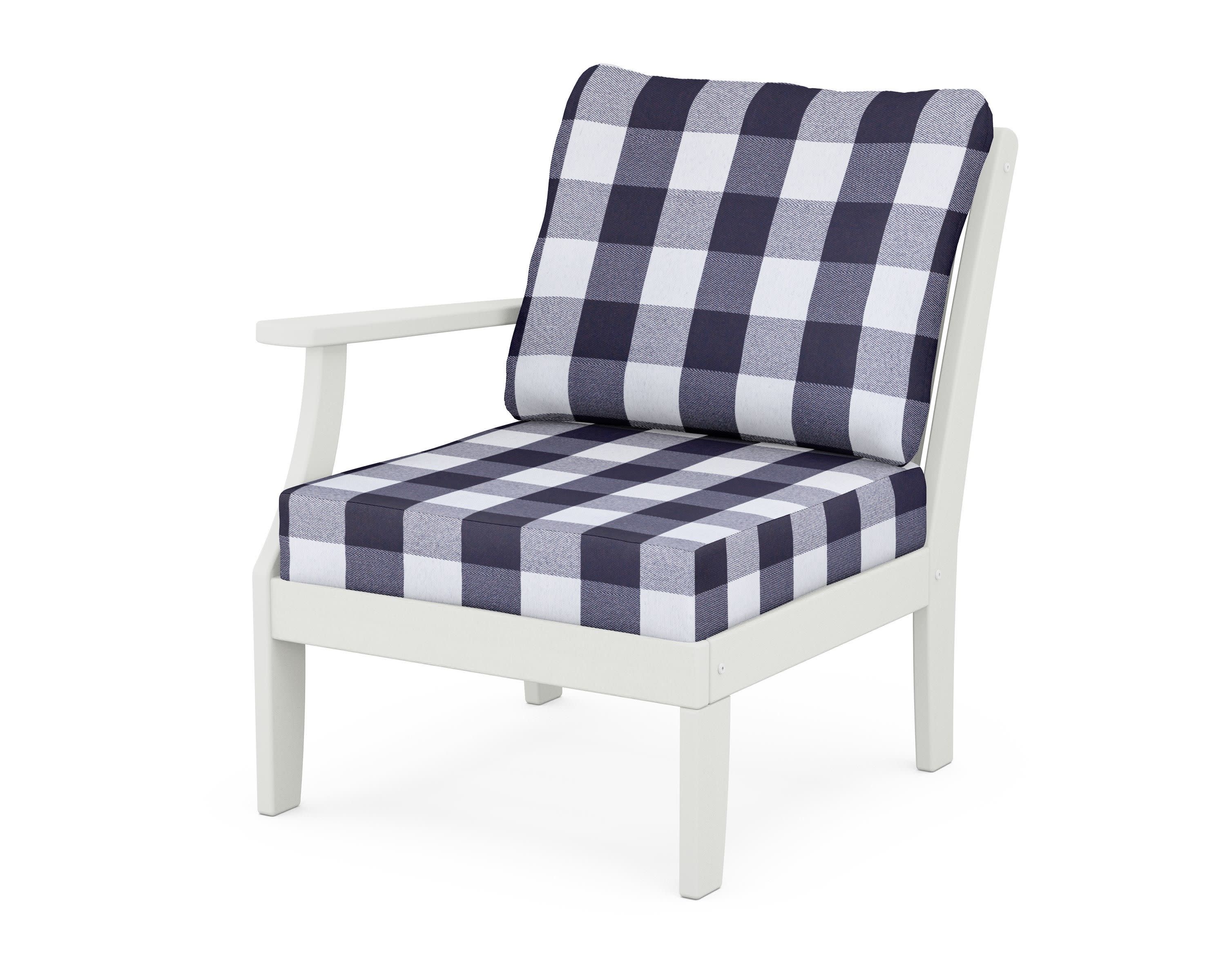 Braxton Modular Left Arm Chair in Vintage White / Buffalo Plaid Navy