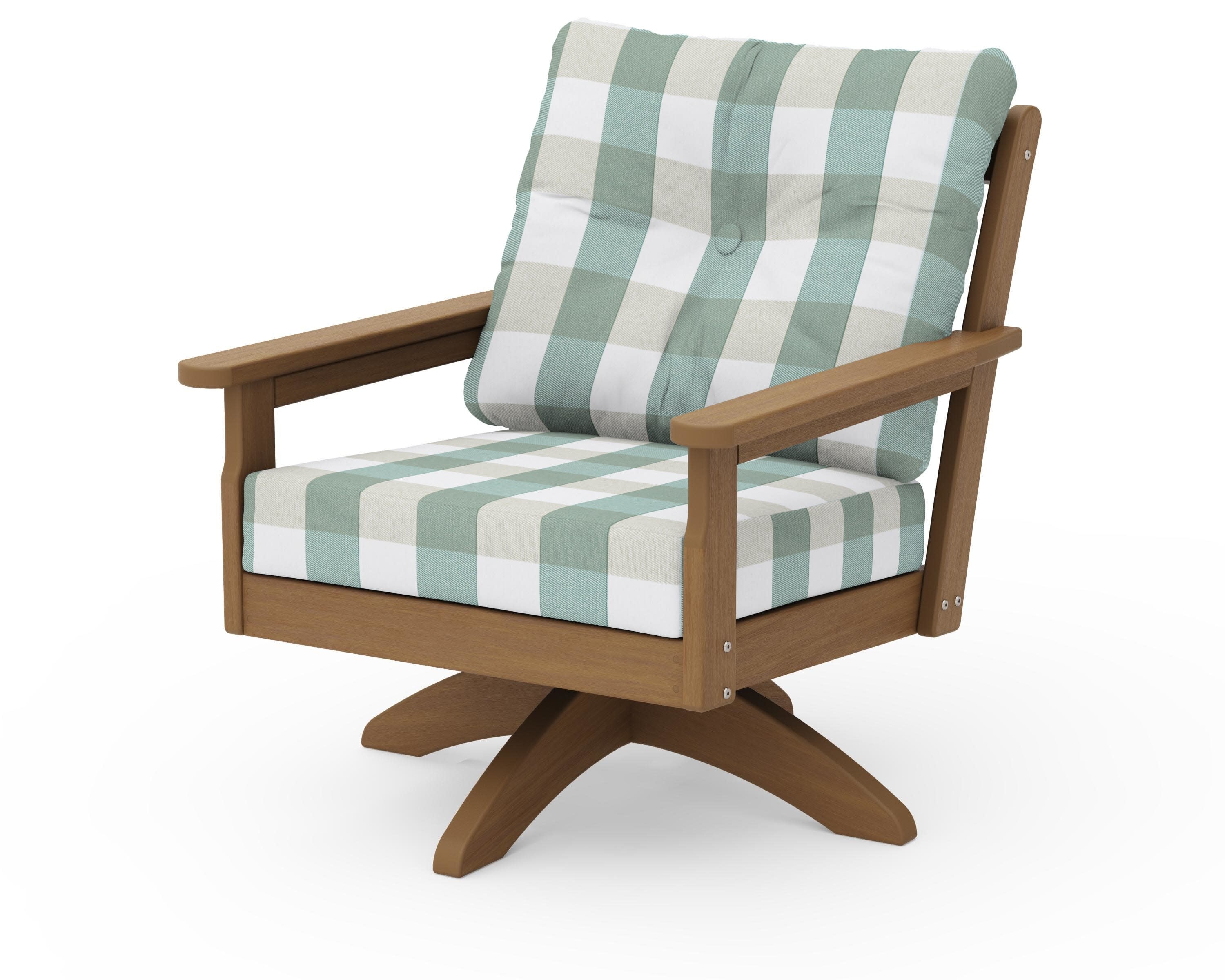 Vineyard Deep Seating Swivel Chair in Natural / Buffalo Plaid Glacier Spa