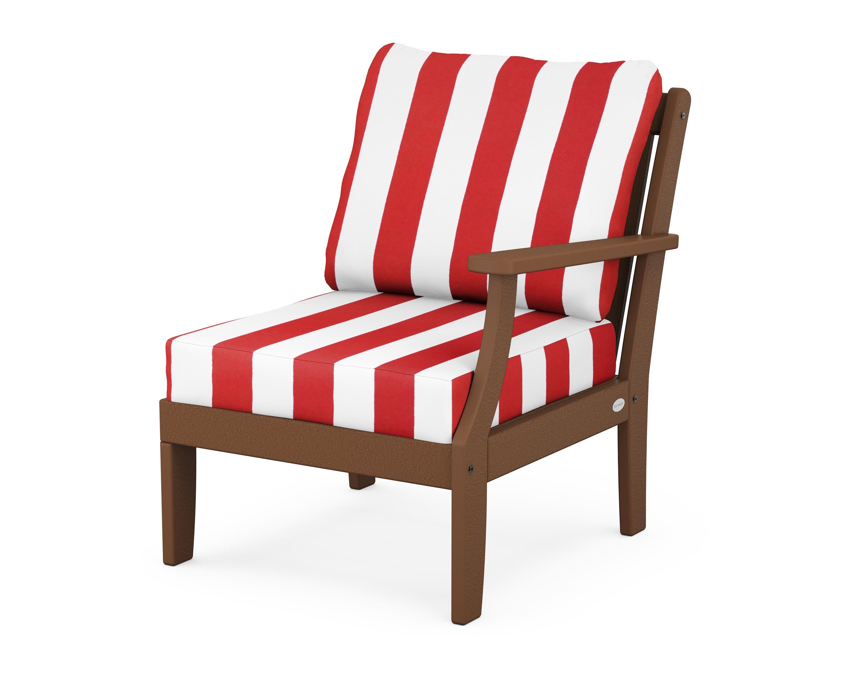 Braxton Modular Right Arm Chair in Teak / Cabana Stripe Crimson