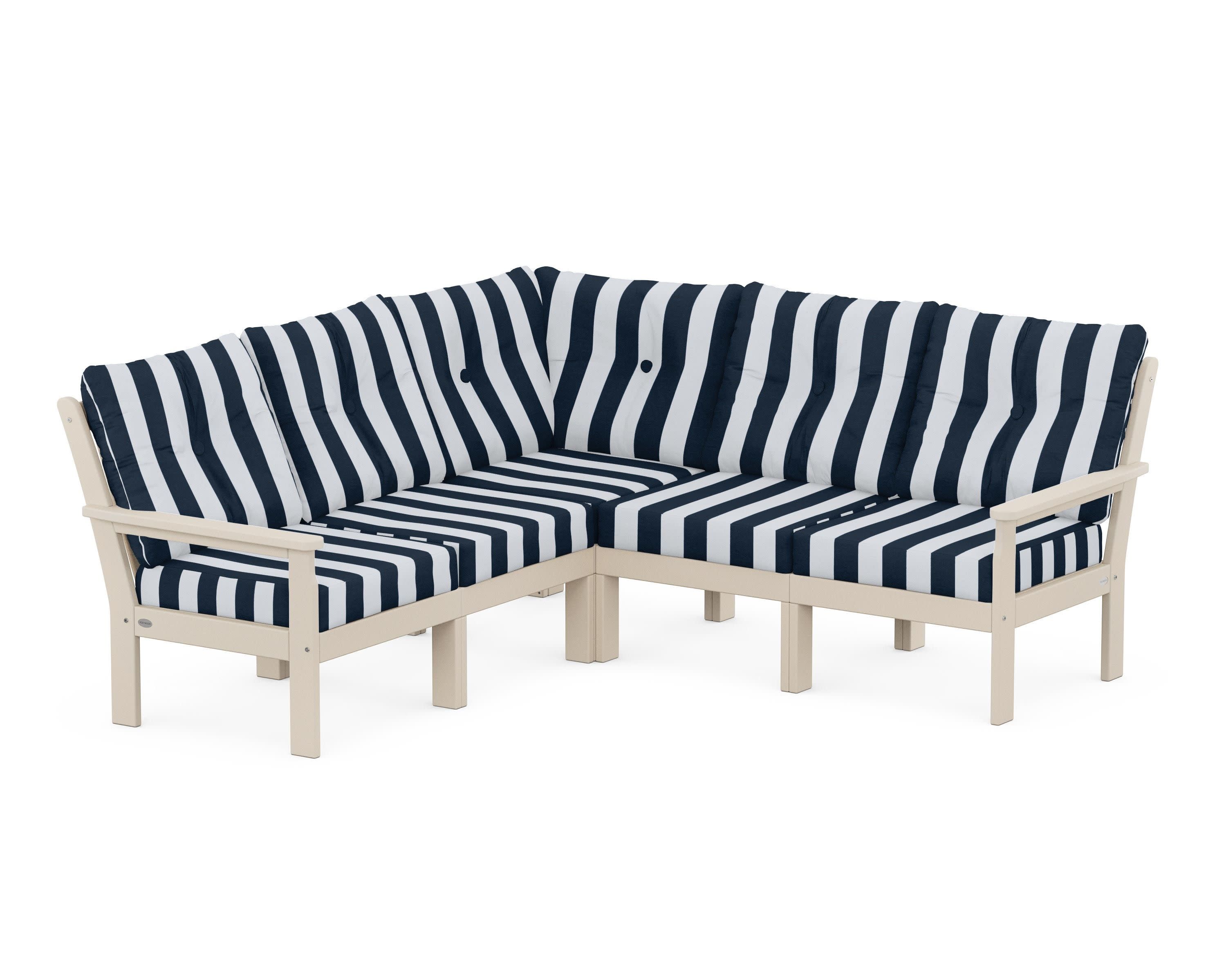 Vineyard 5-Piece Sectional in Sand / Cabana Stripe Marine Indigo