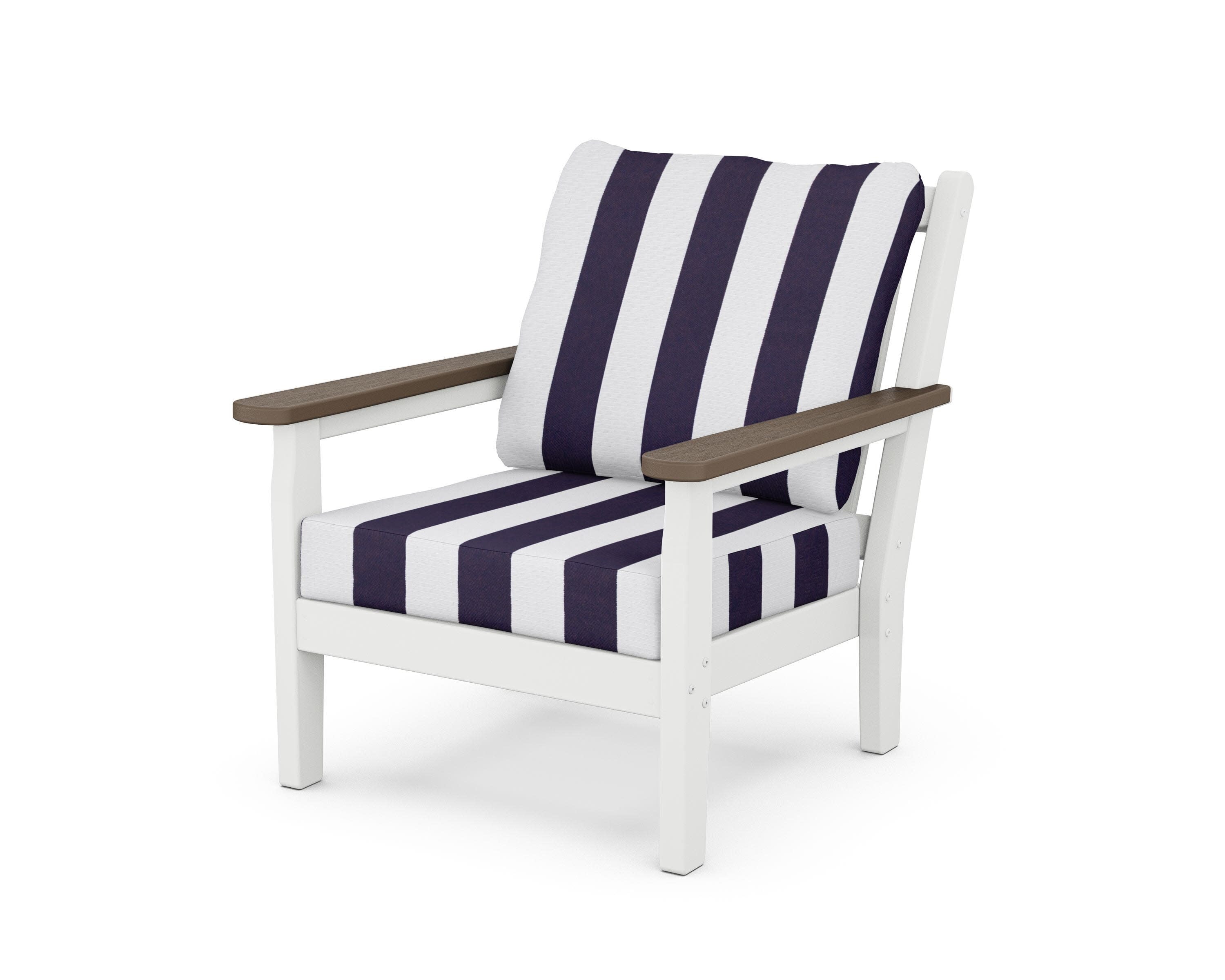 Chippendale Deep Seating Chair in White / Kona / Cabana Stripe Navy