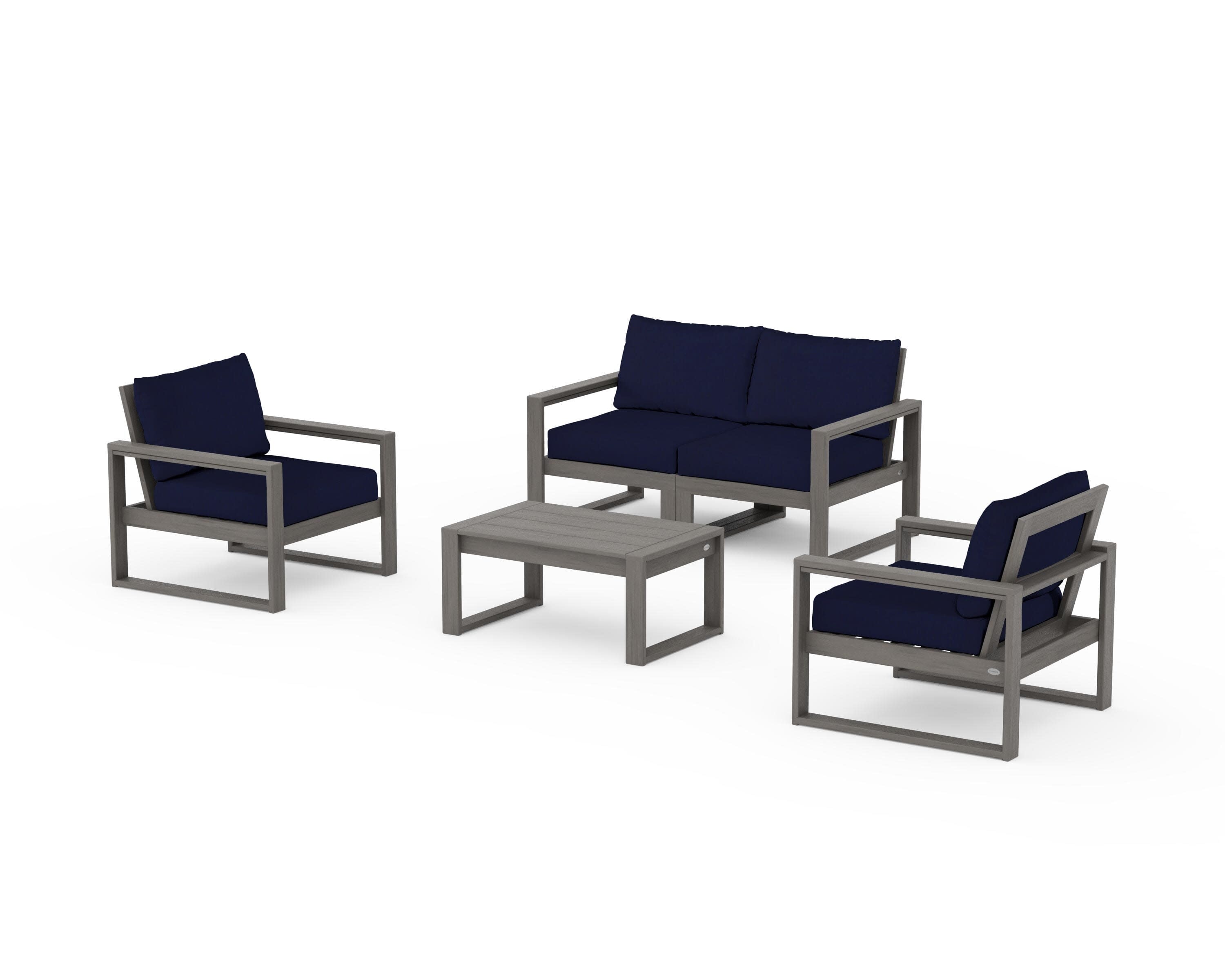 EDGE Sectional 4-Piece Deep Seating Set with Loveseat in Driftwood / Navy
