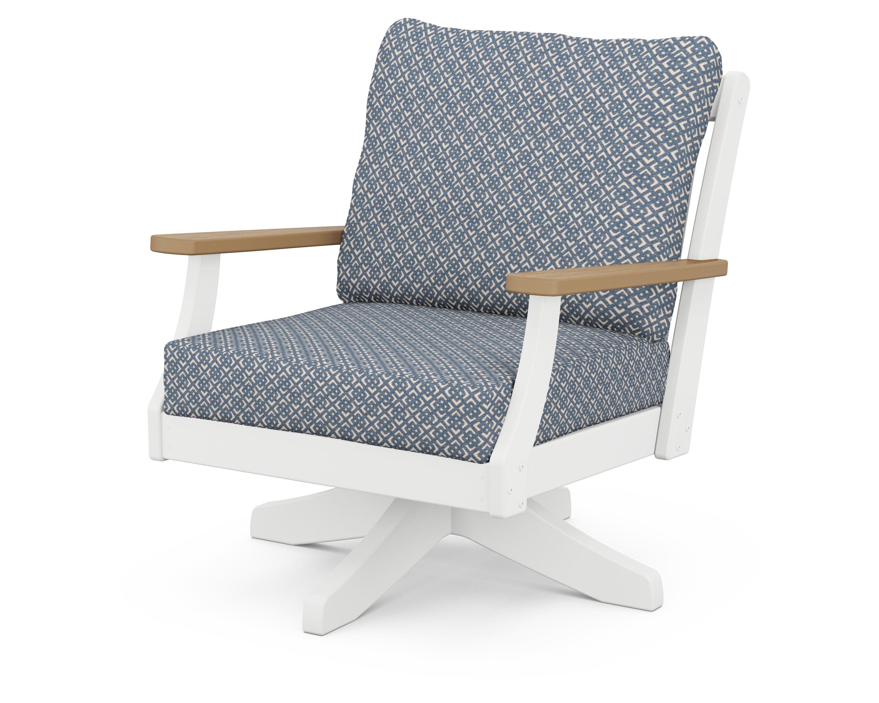Braxton Deep Seating Swivel Chair in White / Natural / Hopscotch