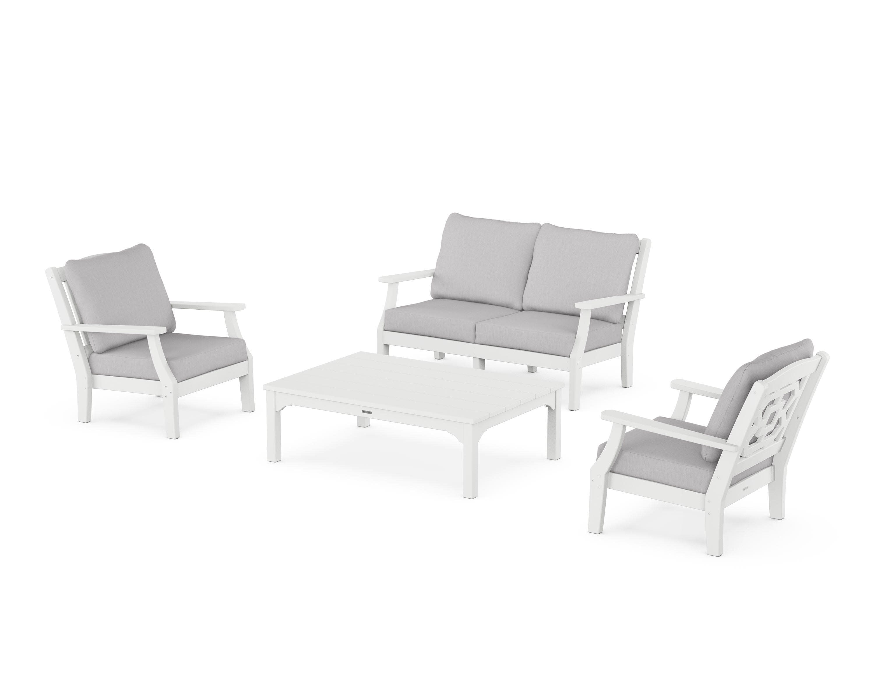 Chinoiserie 4-Piece Deep Seating Set with Loveseat in White / Granite