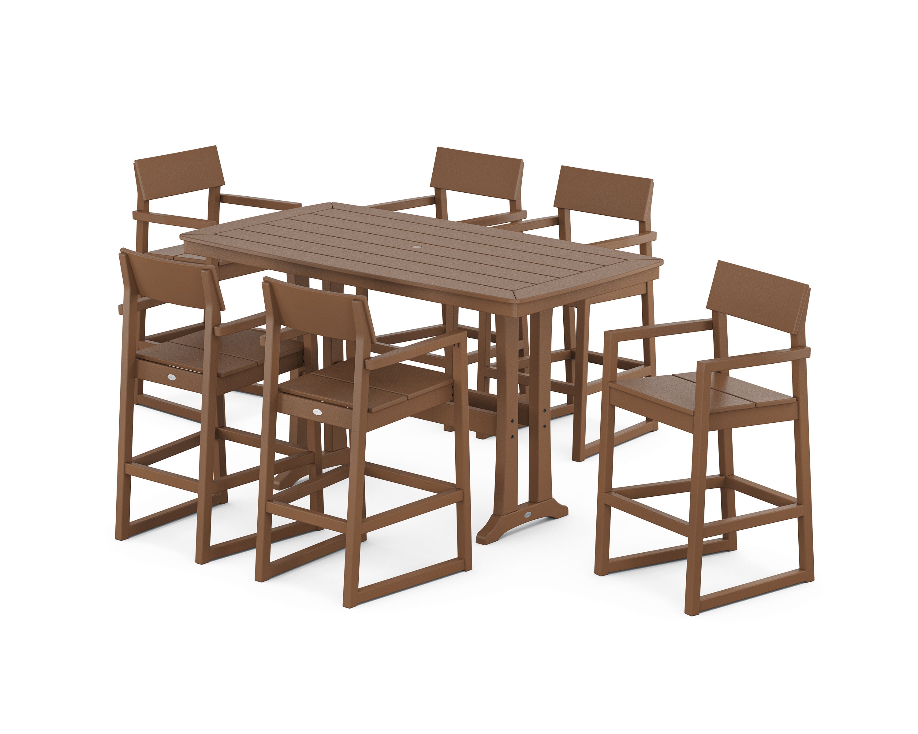 EDGE Arm Chair 7-Piece Bar Set with Trestle Legs in Teak