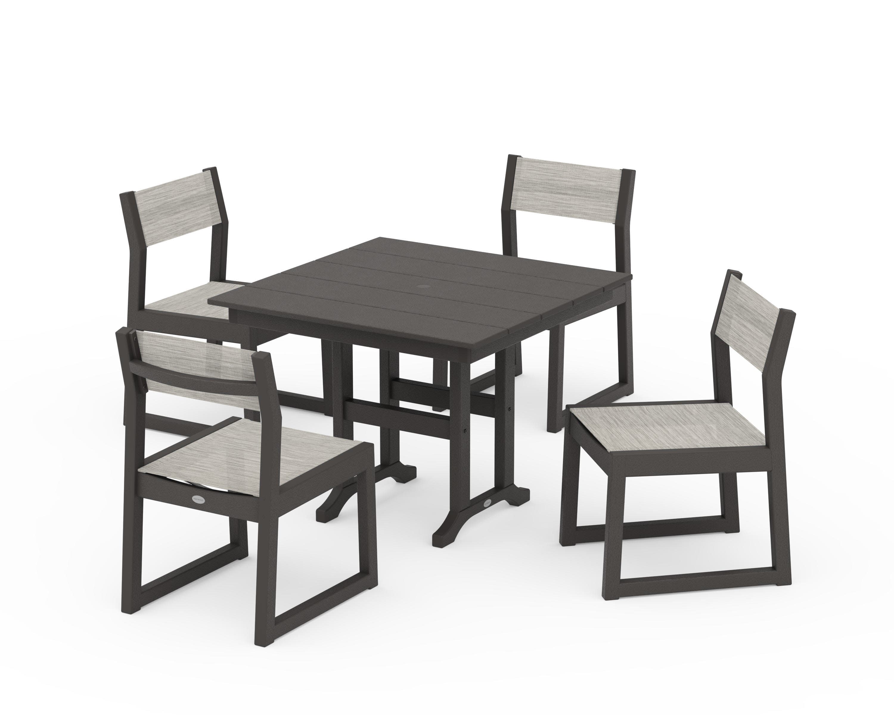 EDGE Sling Side Chair 5-Piece Farmhouse Dining Set in Vintage Coffee / Birch Sling