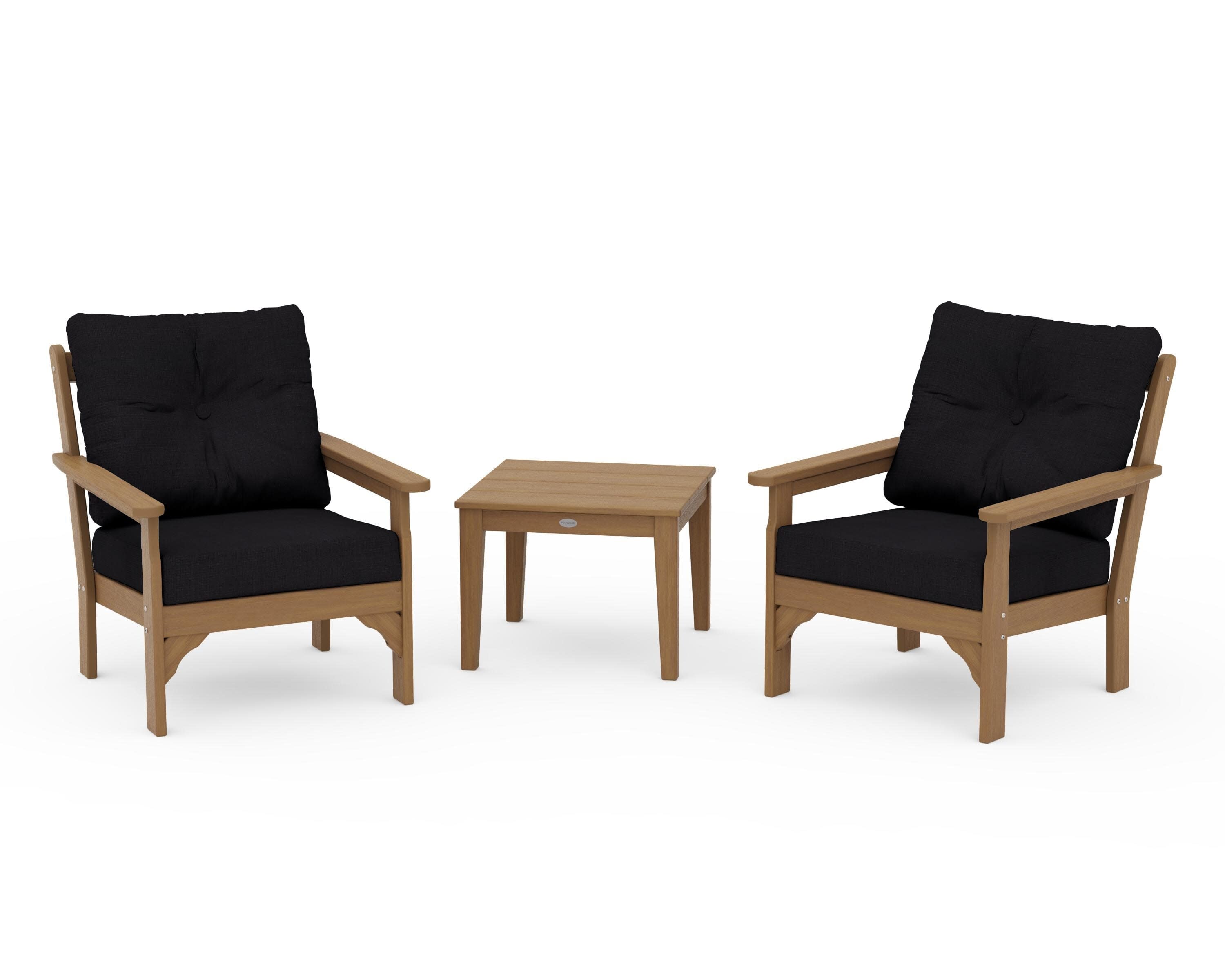 Vineyard 3-Piece Deep Seating Set in Natural / Midnight Linen