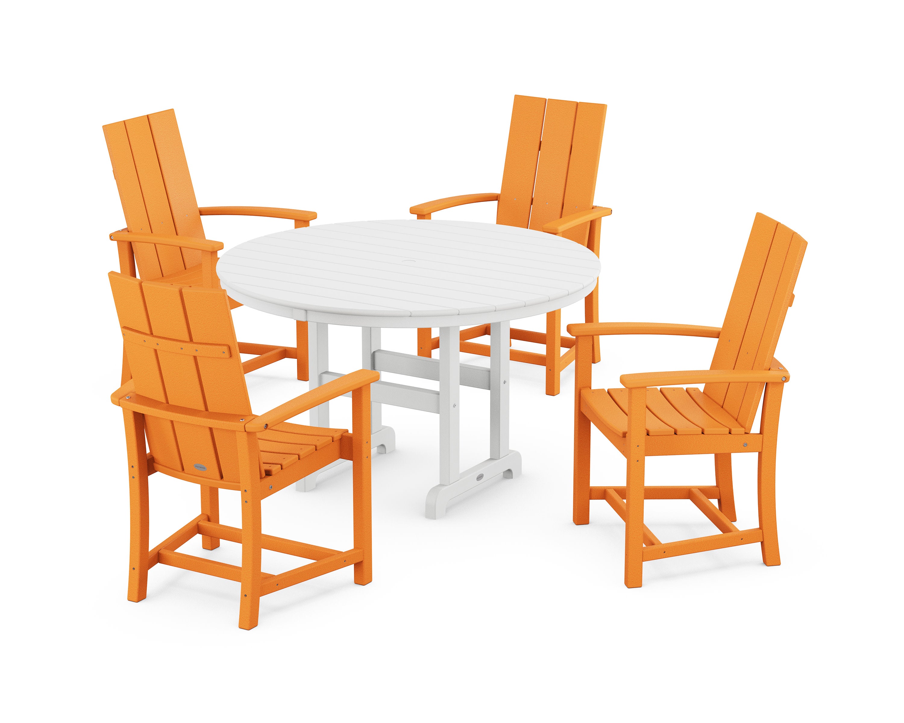 Modern Adirondack 5-Piece Round Farmhouse Dining Set in Tangerine / White