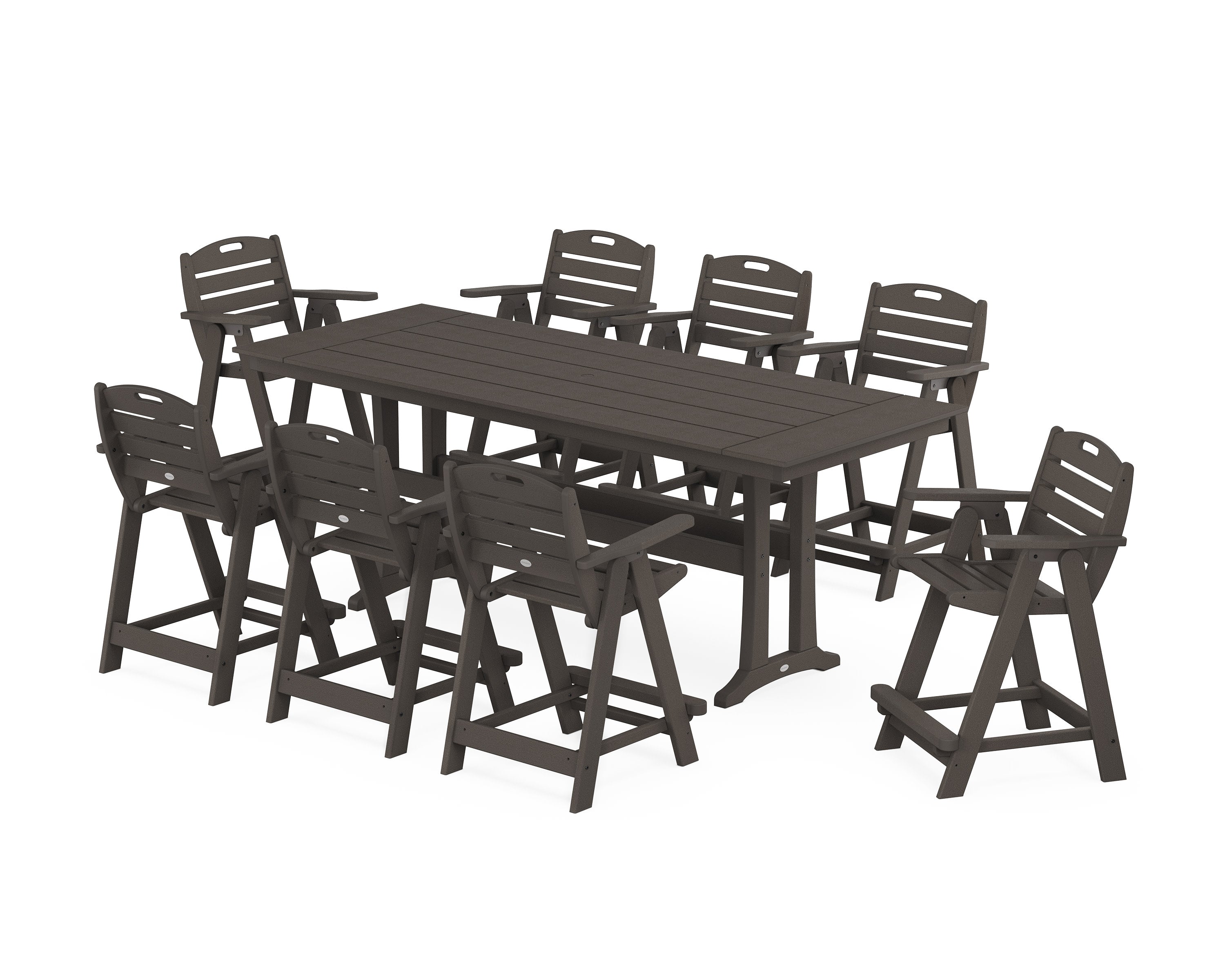 Nautical 9-Piece Farmhouse Counter Set with Trestle Legs in Vintage Coffee