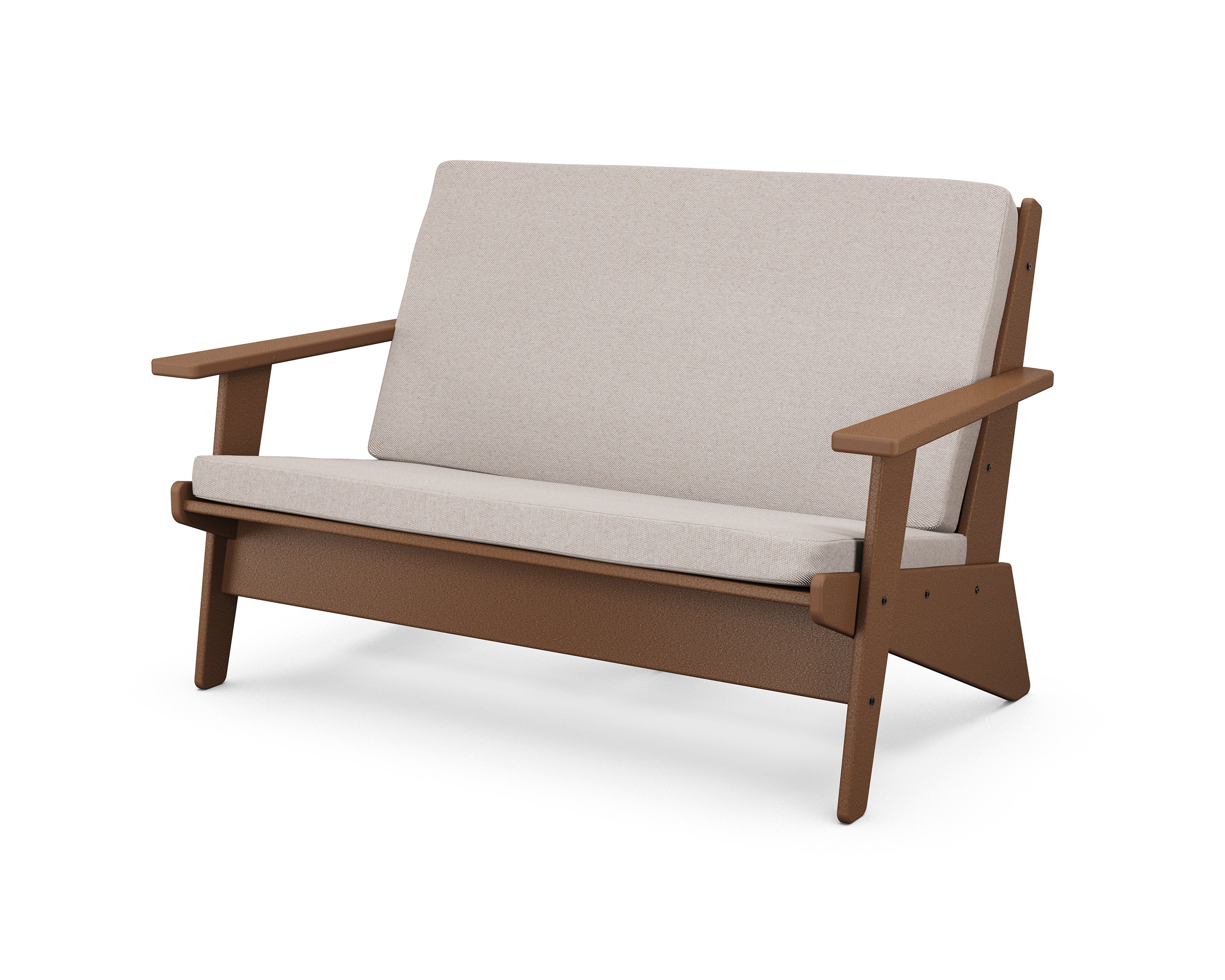 Riviera Modern Lounge Loveseat in Teak / Dune Burlap